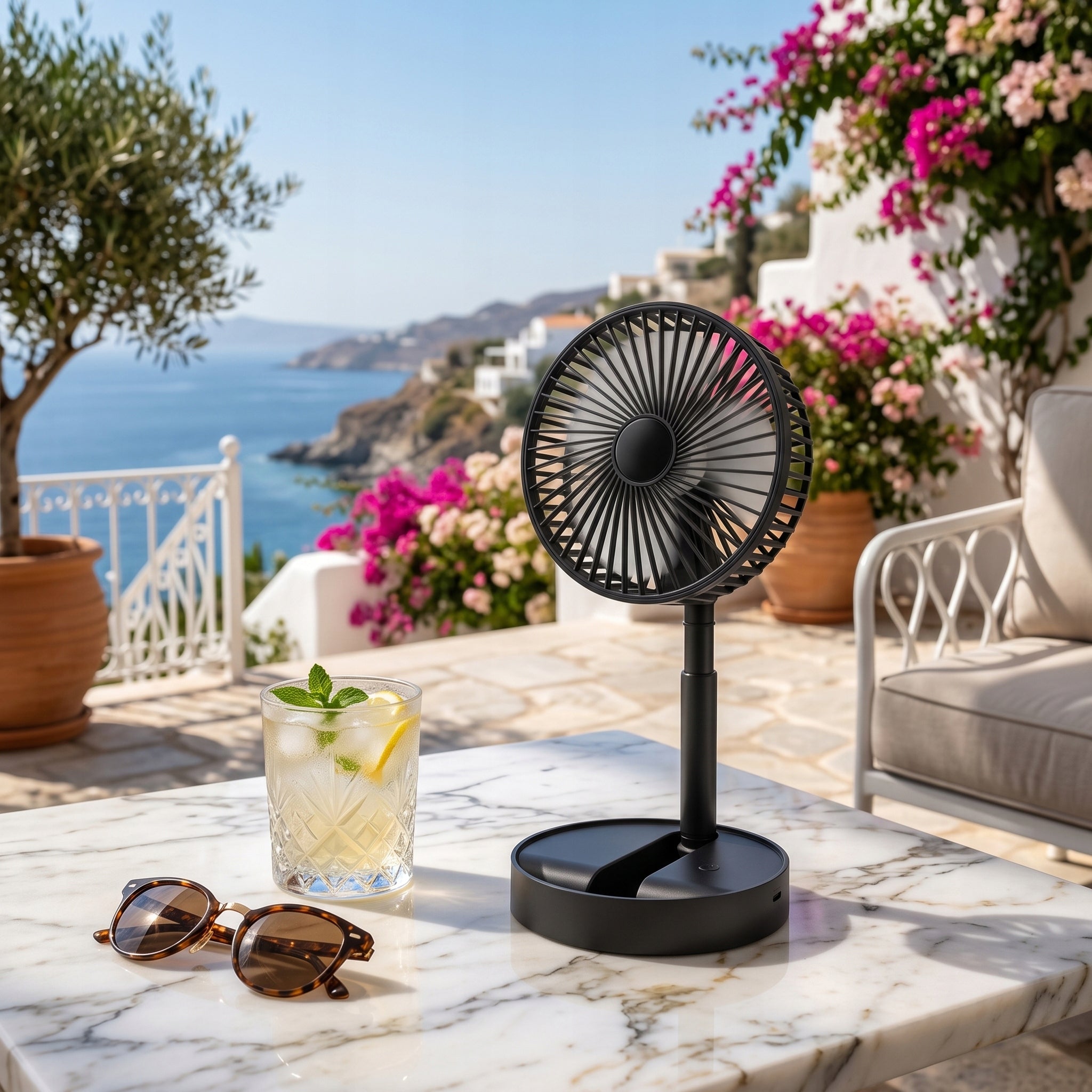 DESK FAN WIRELESS FOLDING TELESCOPIC 3 MODES BATTERY Dominant color black