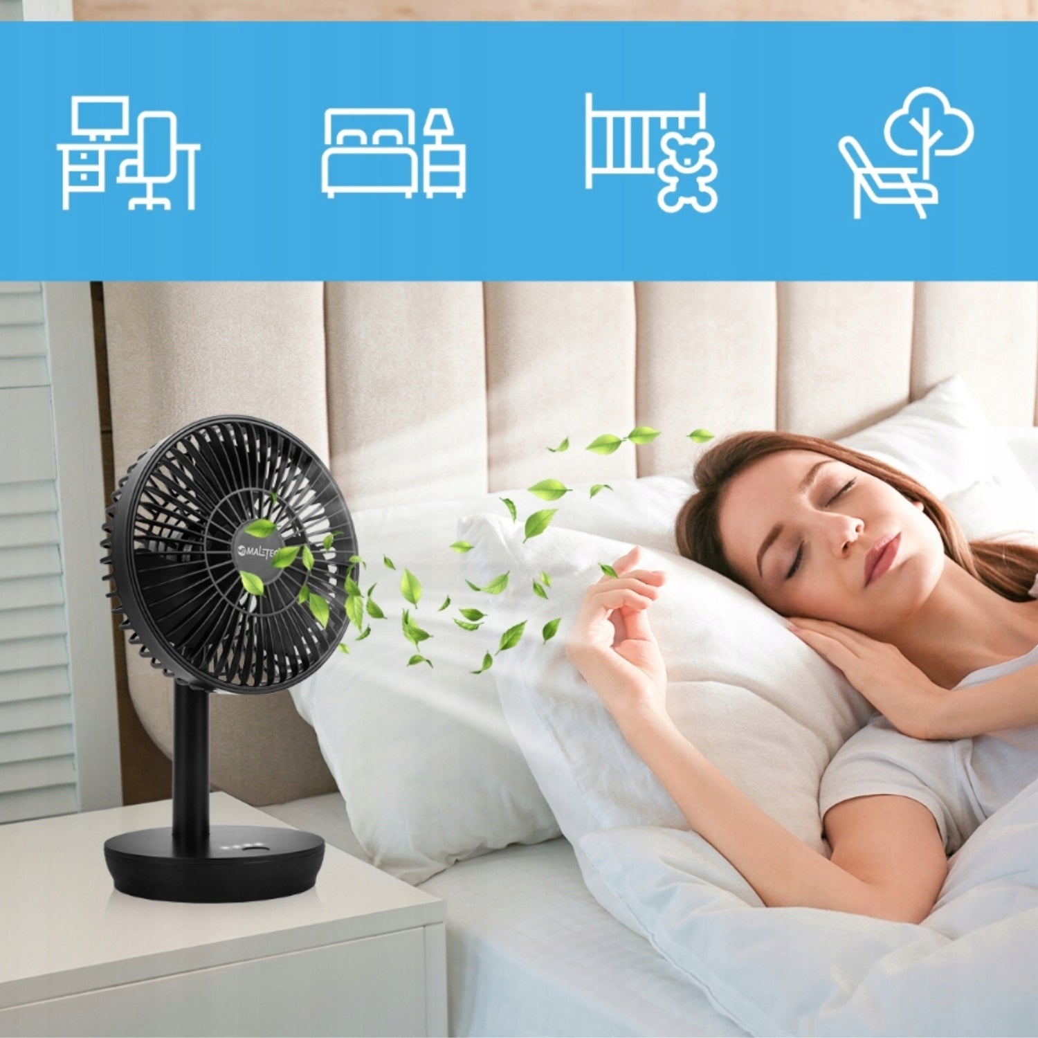 DESK FAN WIRELESS STANDING FAN BATTERY 4000MAH USB QUIET Model Wentylator Bezprzewodowy MalTec CoolDesk