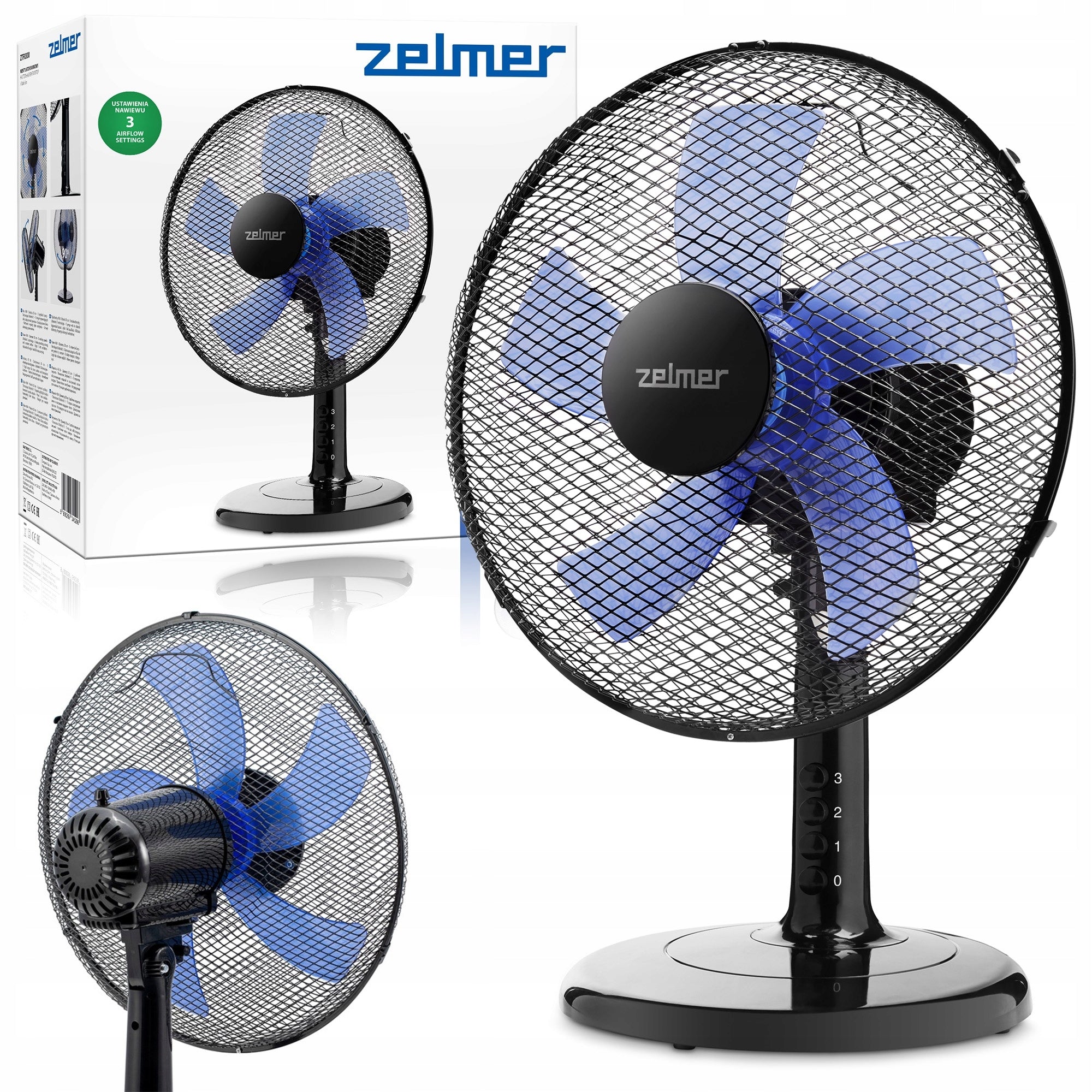 DESK FAN ZELMER FAN STANDING TABLE CIRCULATOR QUIET BLACK