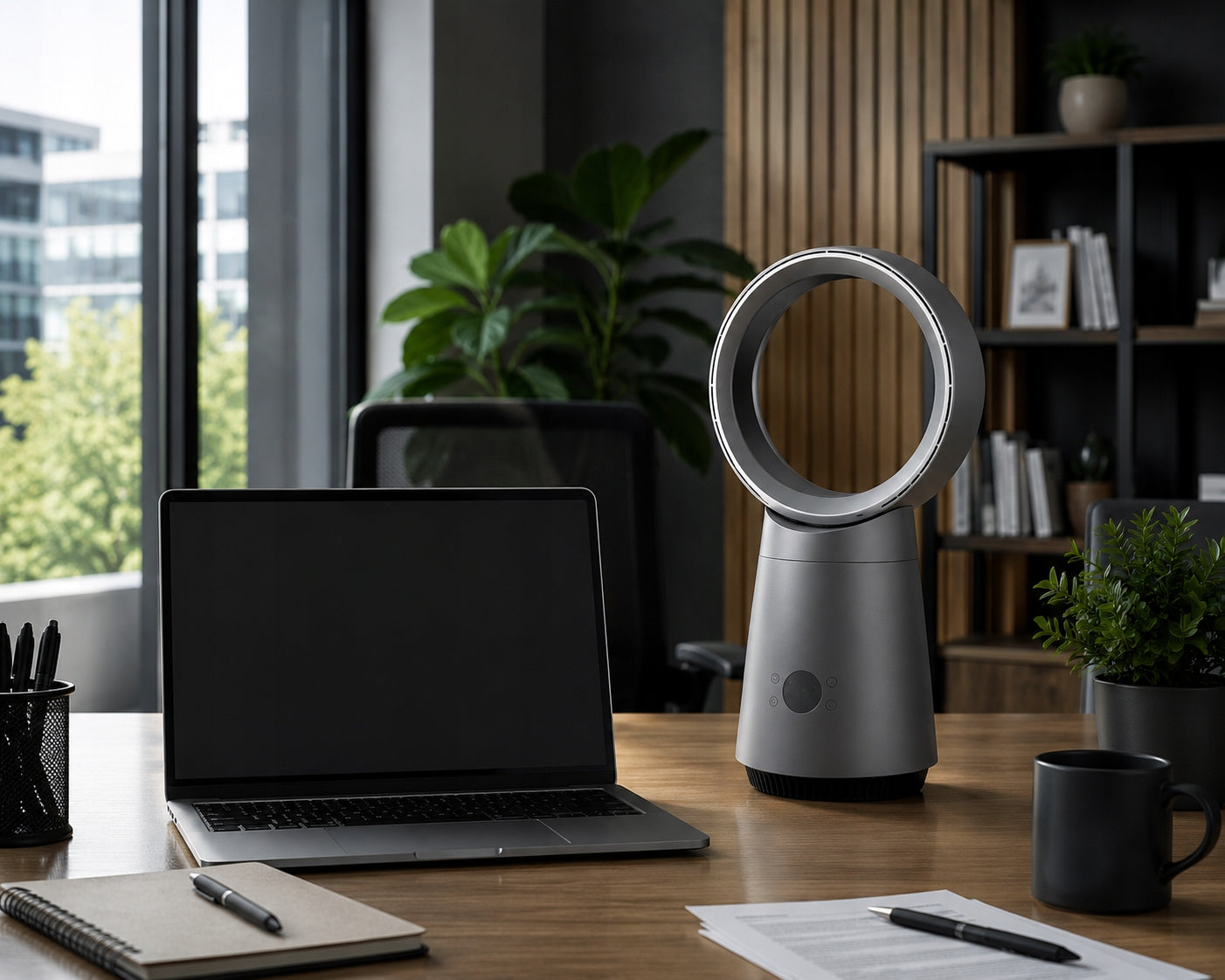 DESK FAN small fan QUIET circulator bladeless oscillation Model ZEPHYR Grey