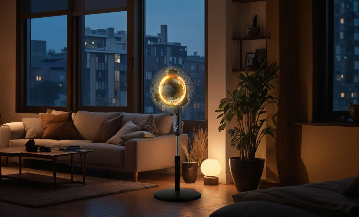 DESK FLOOR FAN WITH HEATING FUNCTION WIFI REMOTE CONTROL TIMER Brand N'oveen