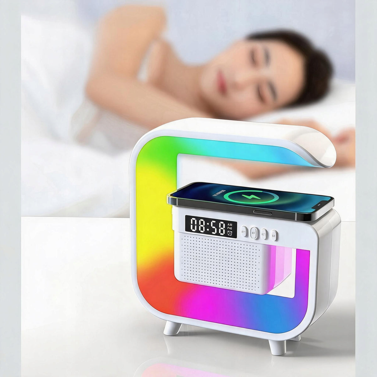 DESK LAMP LED BLUETOOTH SPEAKER INDUCTION CHARGER 15W CLOCK RGB Model other