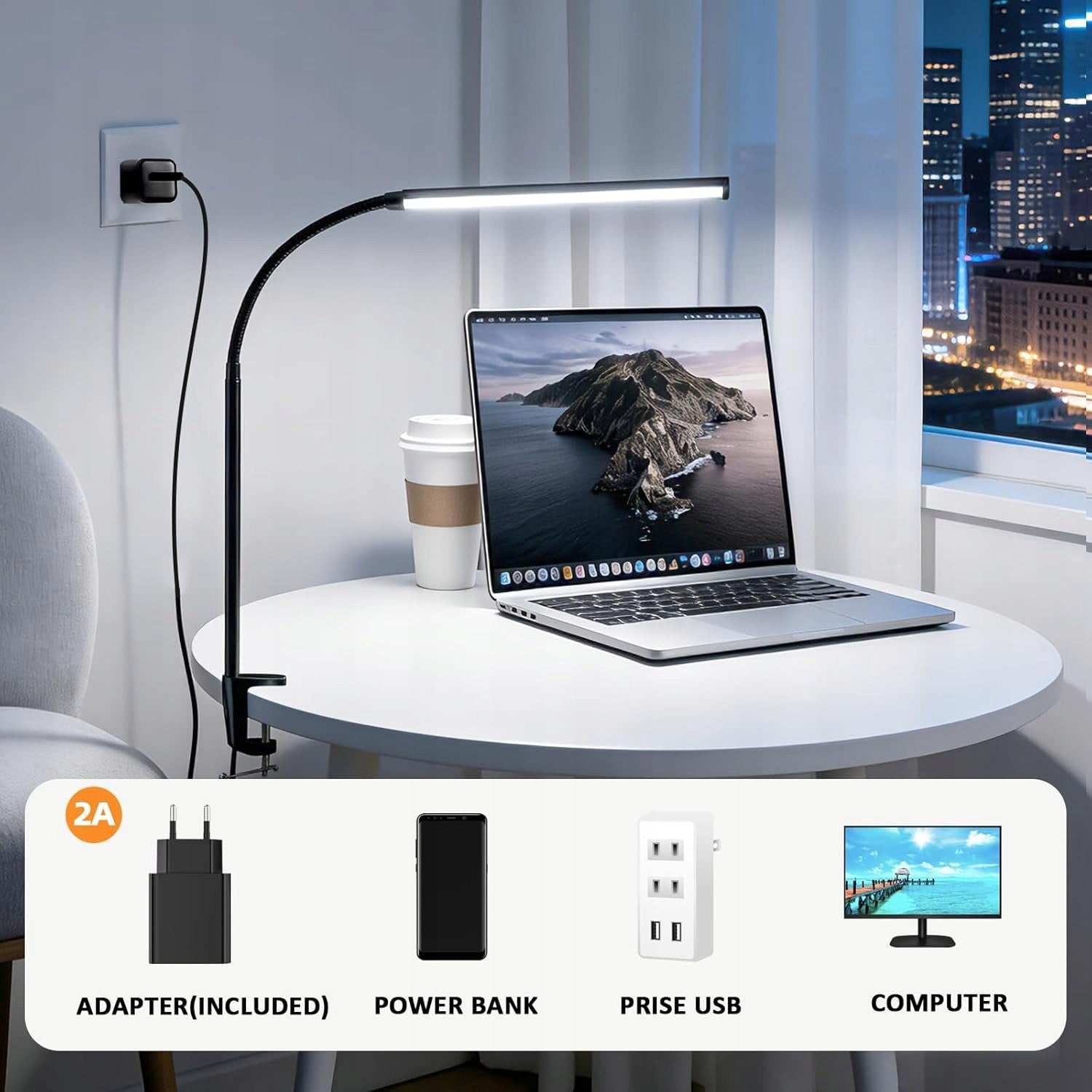 DESK LAMP USB CLAMP 3 COLORS 10 INTENSITY FLEXIBLE Brand no brand