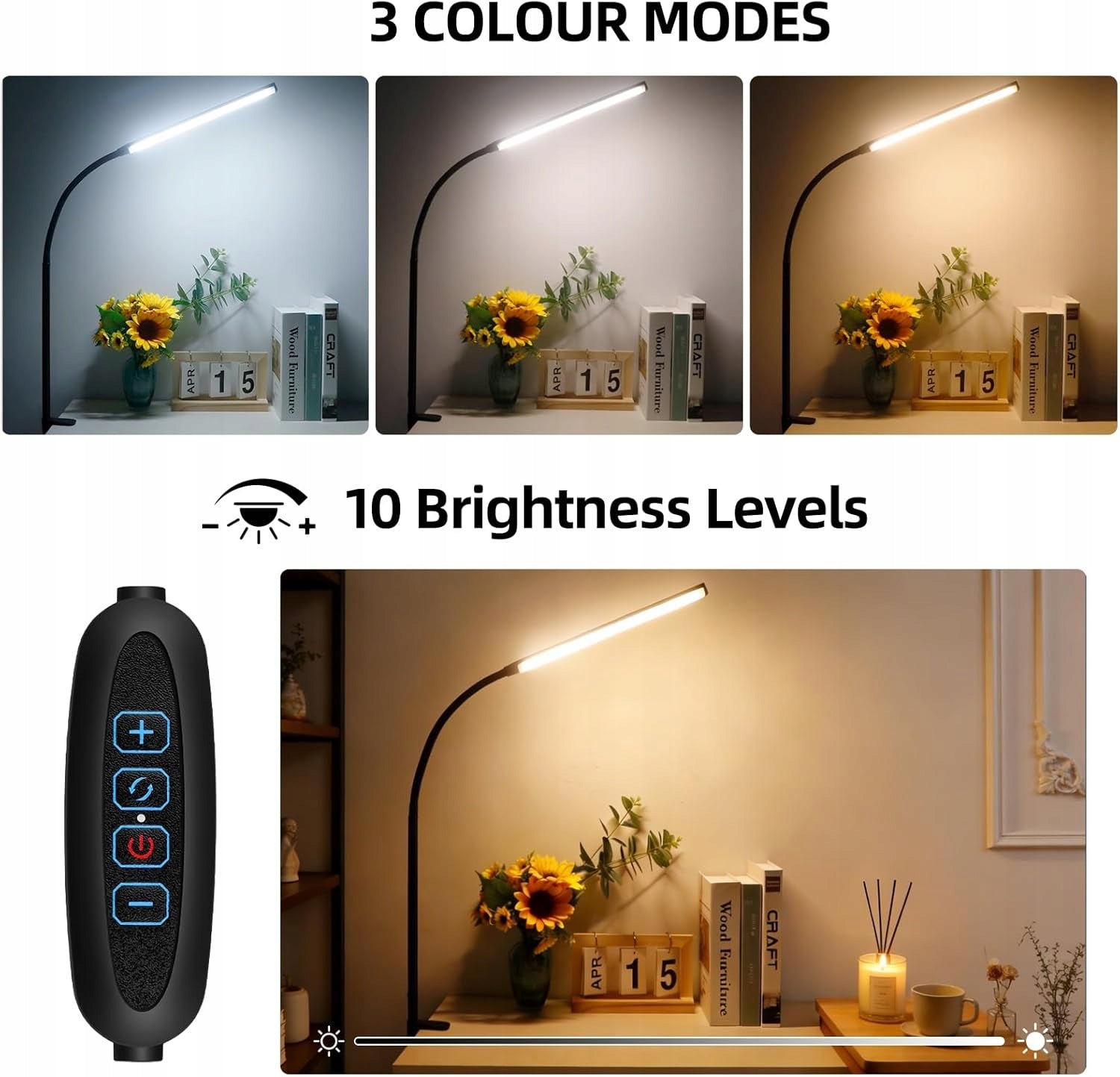 DESK LAMP USB CLAMP 3 COLORS 10 INTENSITY FLEXIBLE Packaging status original