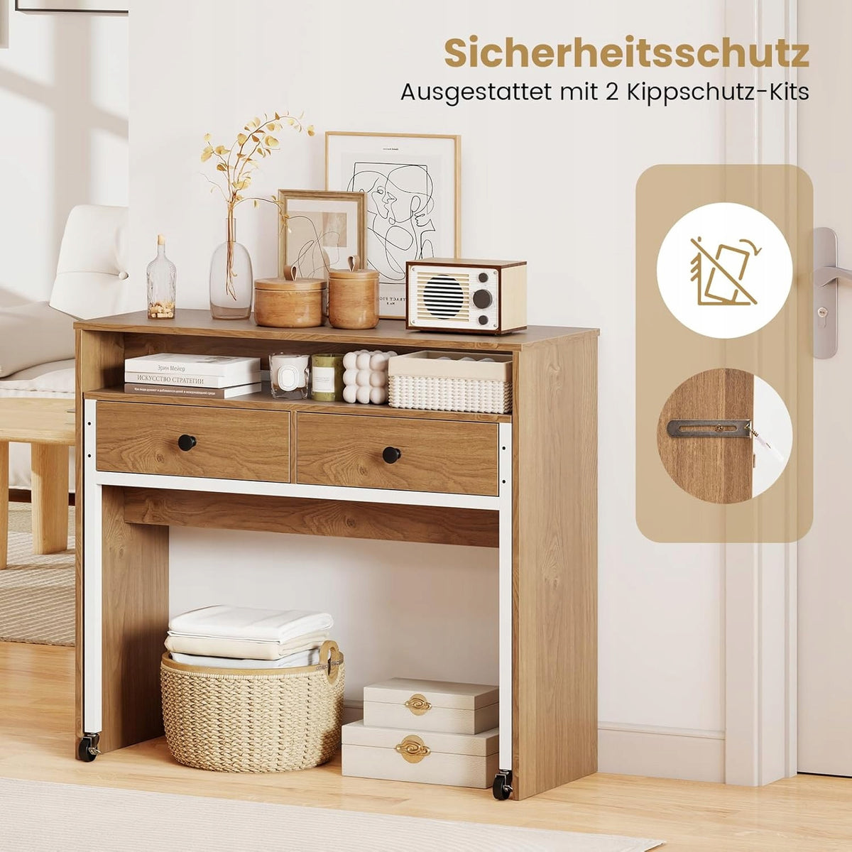 DESK SMALL RETRACTABLE ELEGANT HIGH QUALITY FOR HOME OFFICE 2 DRAWERS Manufacturer code BIURKO MAŁE WYSUWANE ELEGANCKIE DWIE SZUFLADY