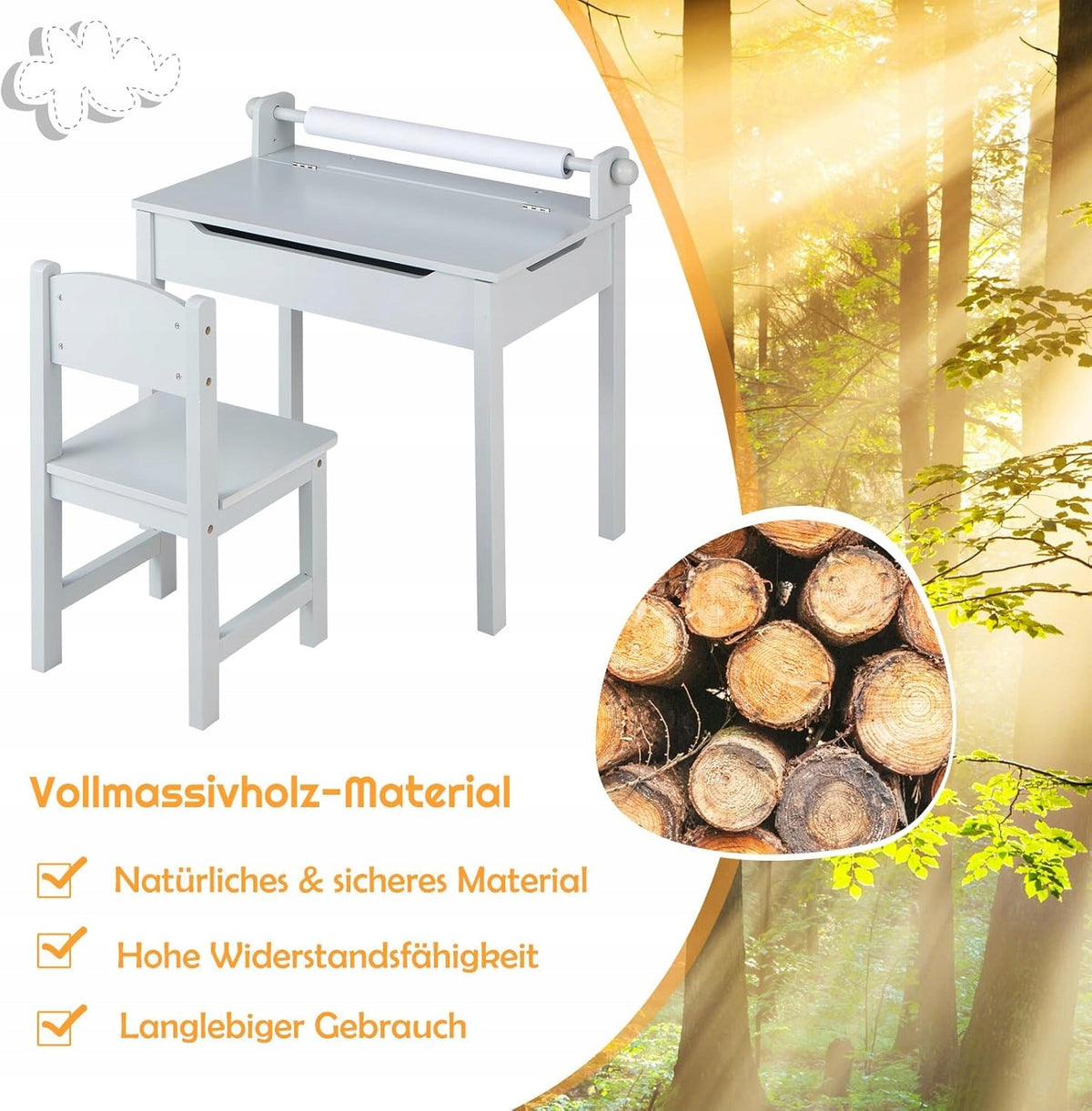 DESK WITH CHAIR STORAGE SMALL IDEAL FOR CHILDREN TO LEARN TO DEVELOP HOBBIES Manufacturer code MAŁE BIURKO DZIECIĘCE Z KRZESEŁKIEM SZARE