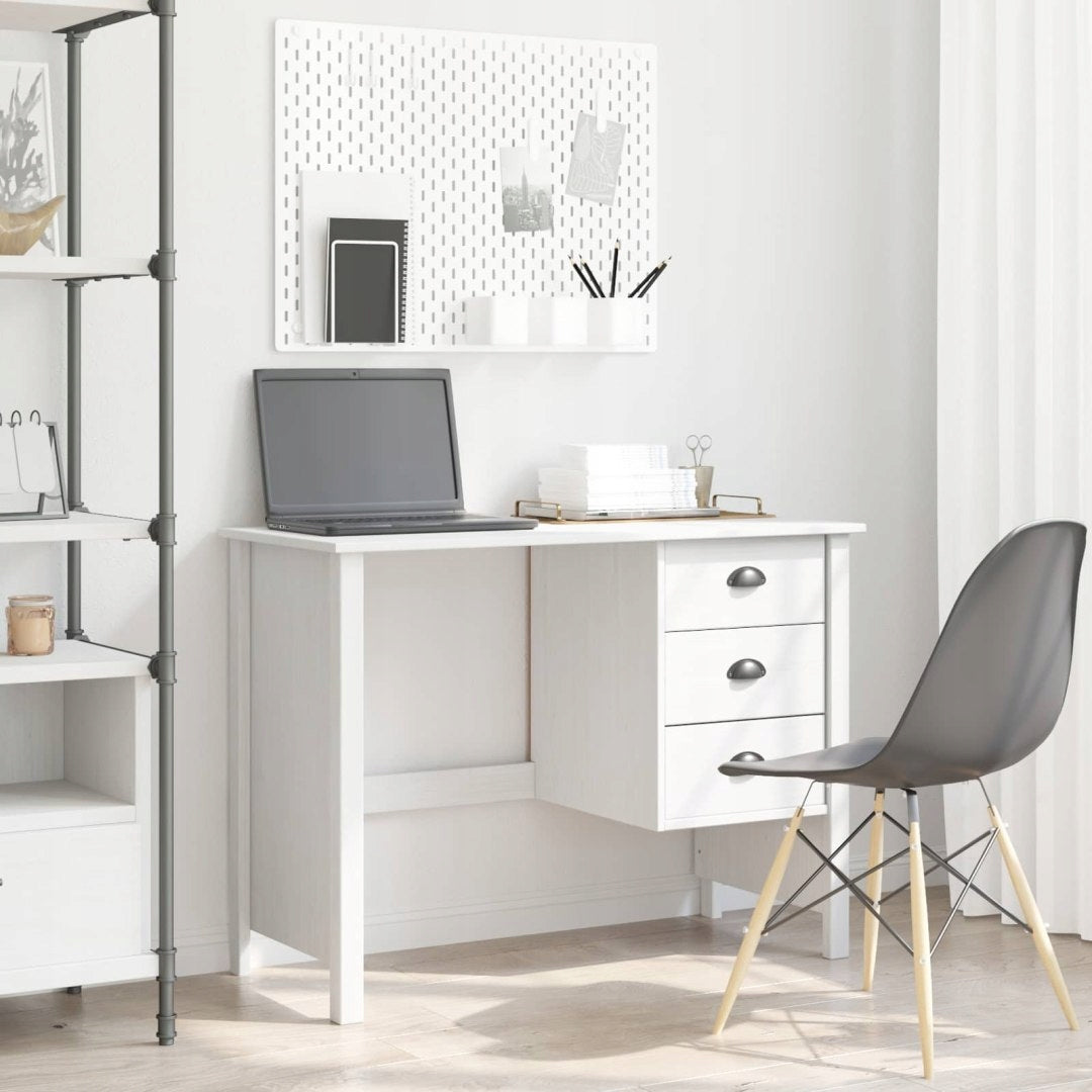 DESK WITH DRAWERS WHITE 100X45X74CM SOLID PINE WOOD Packaging status original