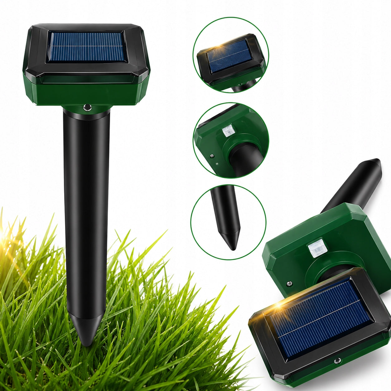 DETERRENT FOR MOLES VOLES MICE MARTENS RODENTS SOLAR VIBRATION 850m²