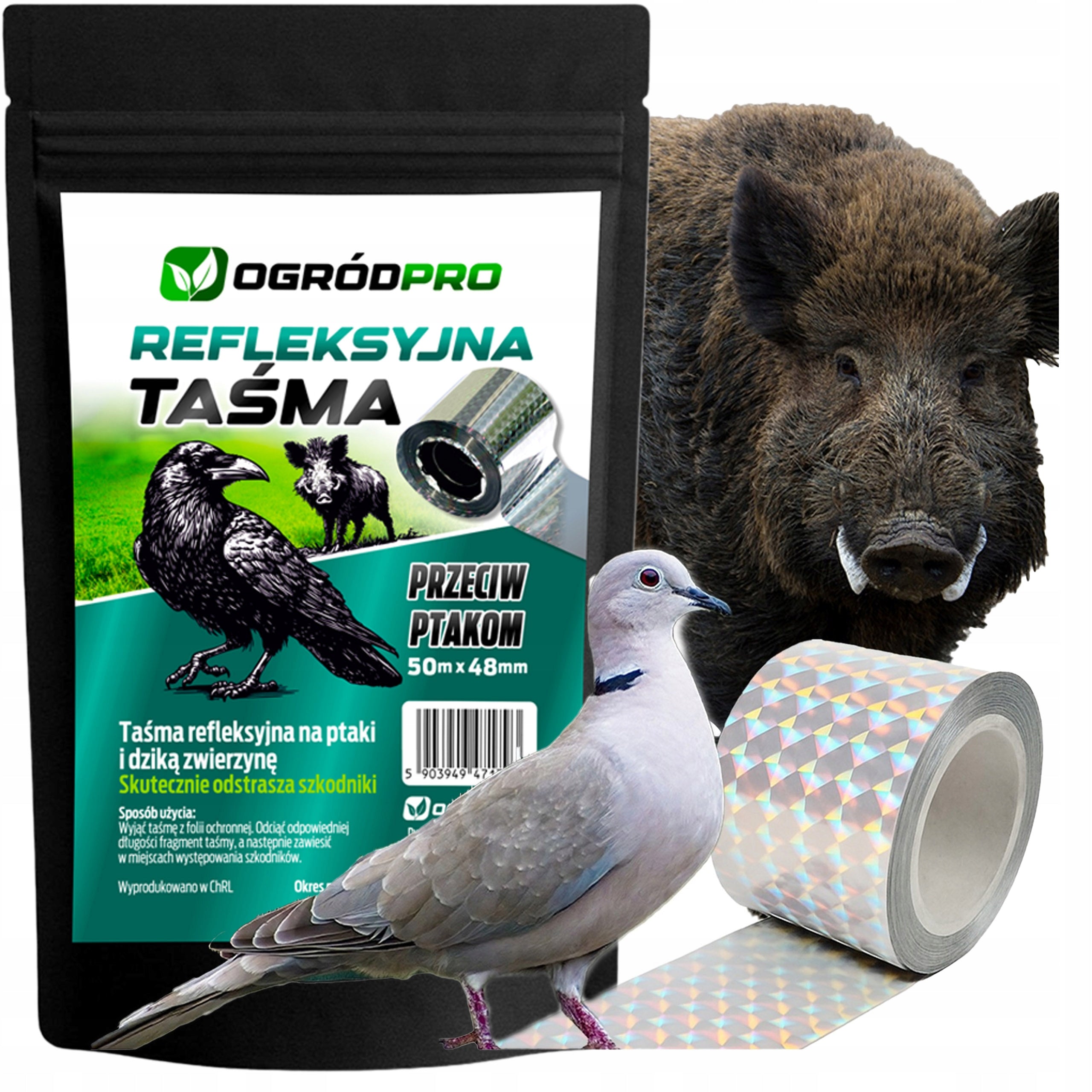 DETERRENT TAPE AGAINST BIRDS FOR BIRDS STARLINGS WILD ROE DEER 50 MB