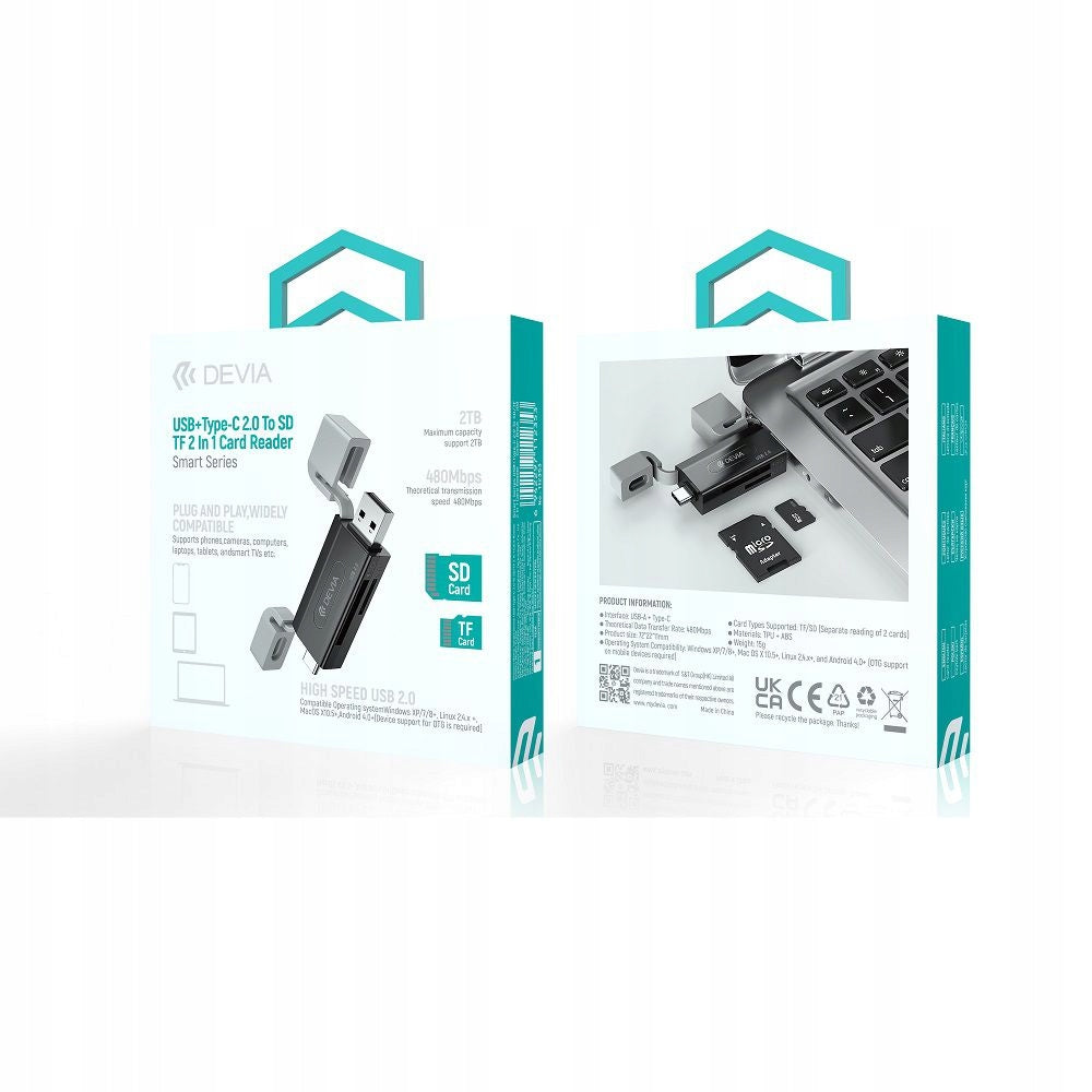 DEVIA CARD READER 2IN1 EL239 USB/USB-C 2.0 BLACK