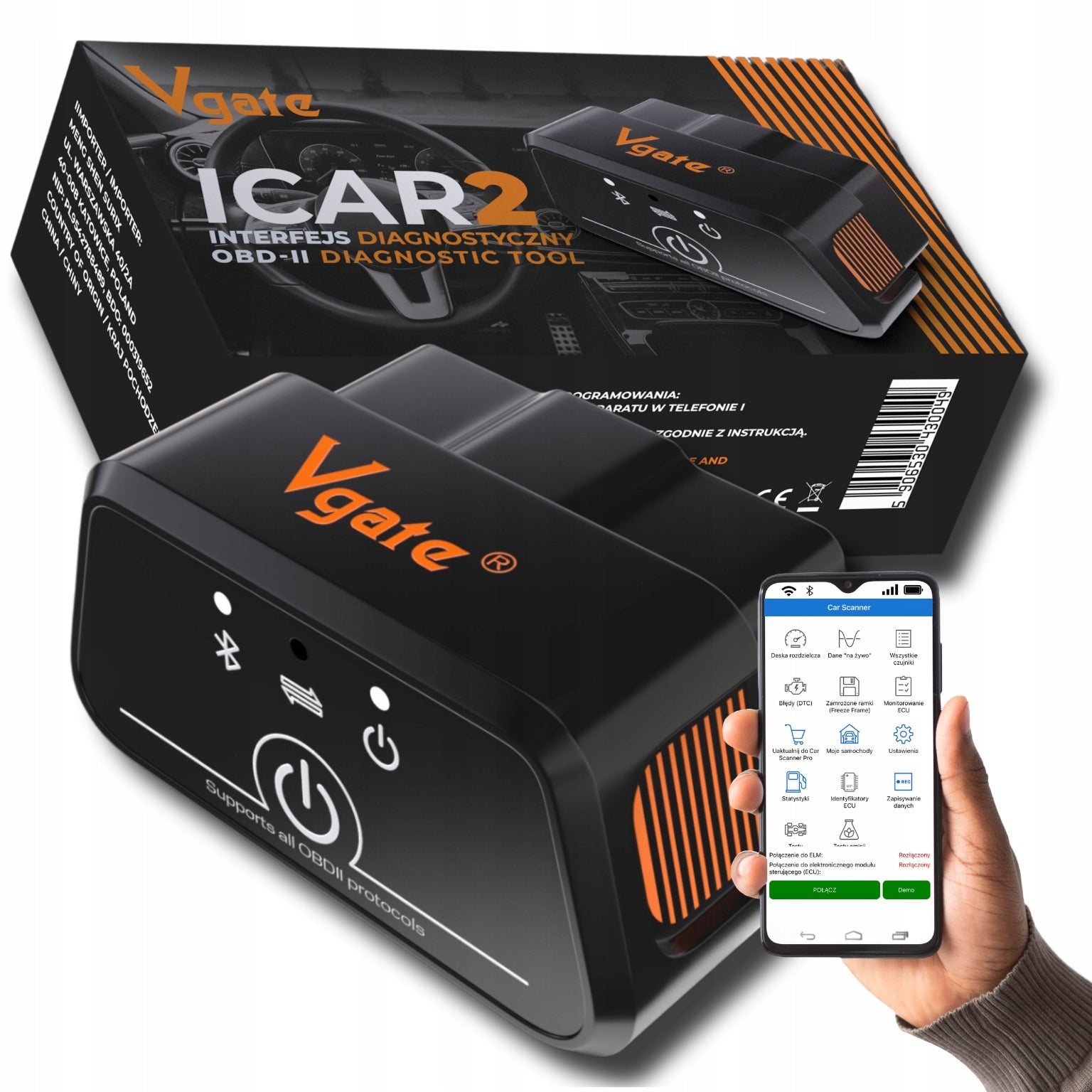 DIAGNOSTIC INTERFACE VGATE ICAR2 OBD2 ELM327 BLUETOOTH TESTER Polish PL