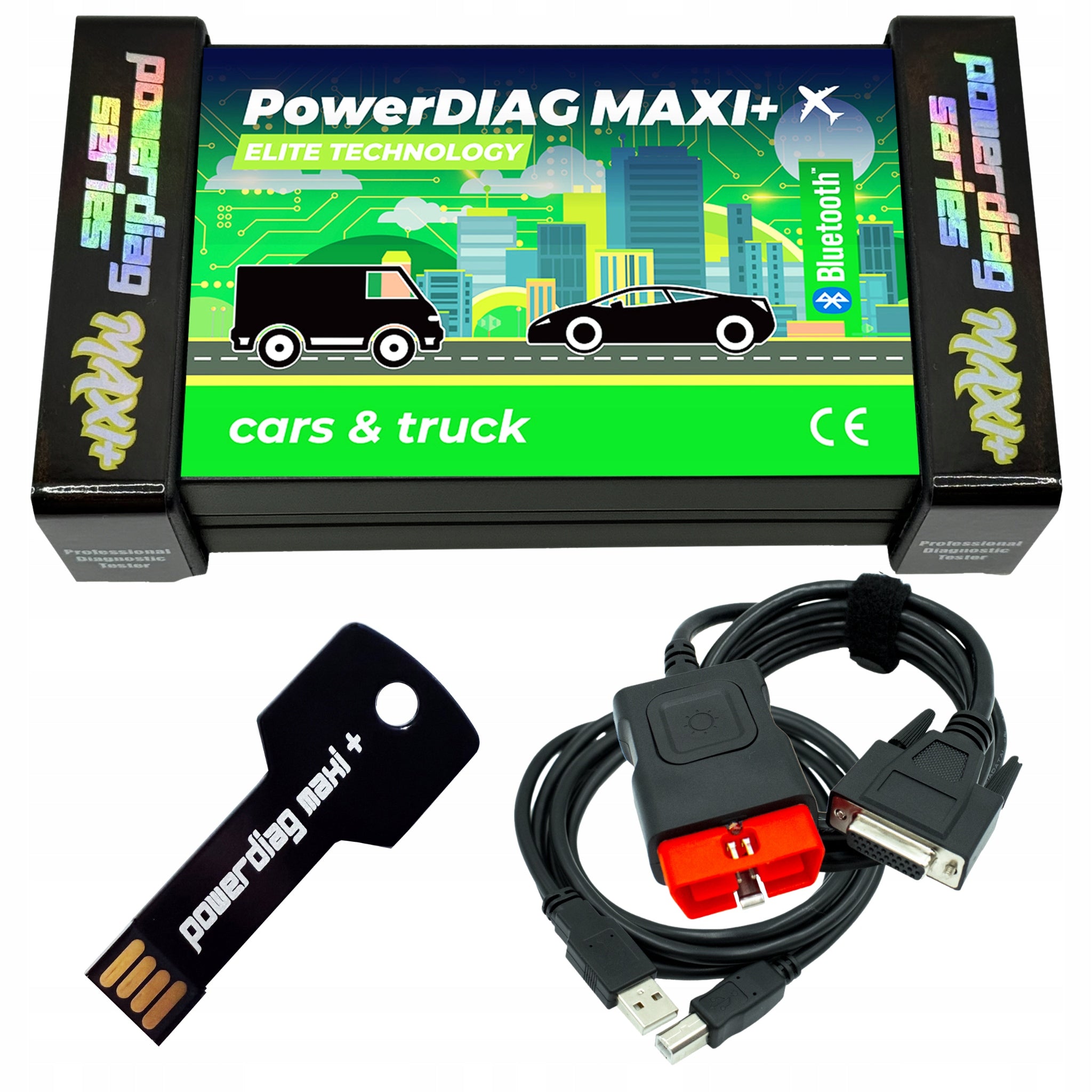 DIAGNOSTIC TESTER PowerDIAG MAXI+ INTERFACE SCANNER +8 PERSONAL CABLES +WAL Manufacturer code ELITE OS WAL