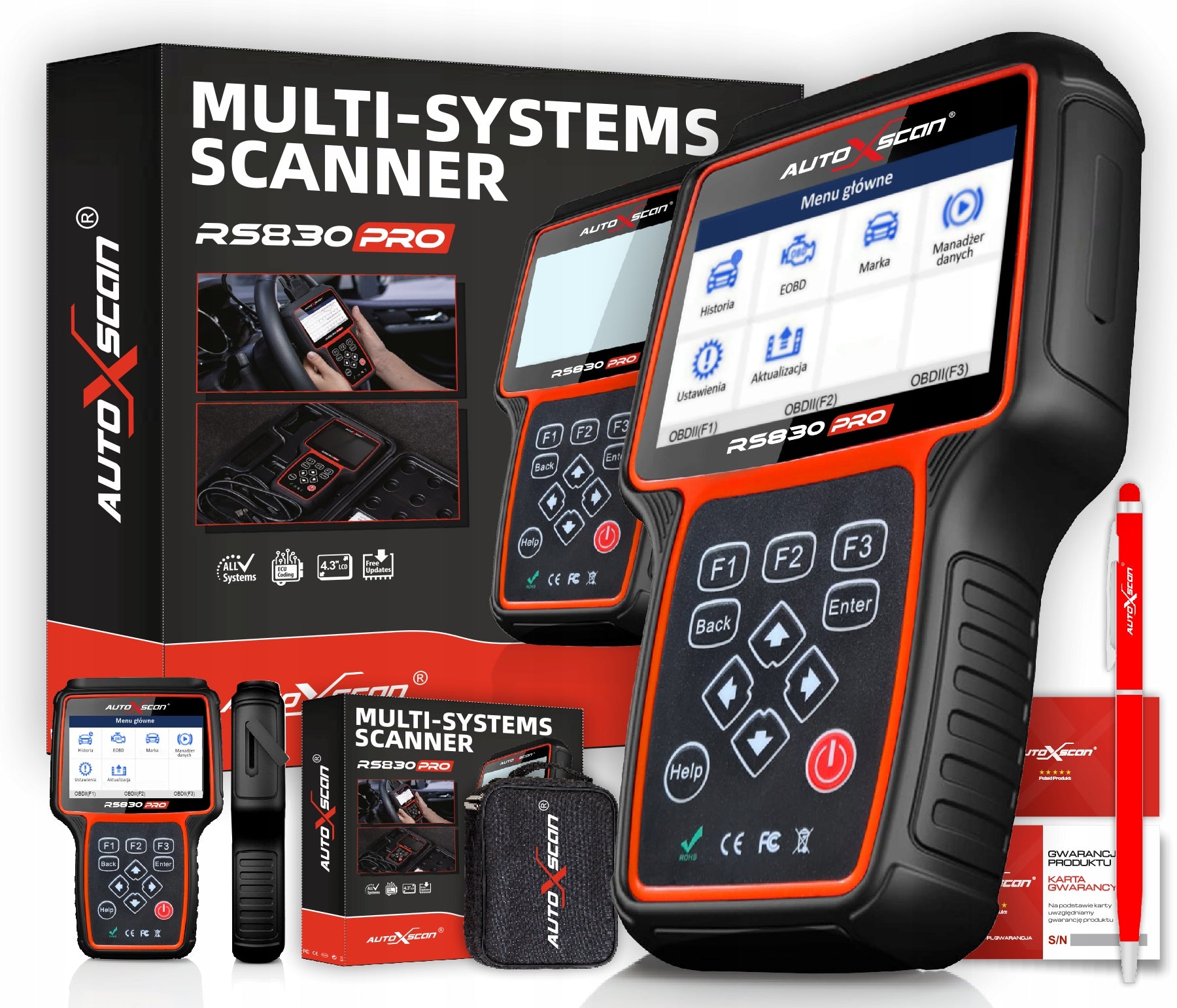 DIAGNOSTIC TESTER RS830PRO 1 BRAND + OBDII POLISH LANGUAGE FREE UPDATE Brand AutoXscan