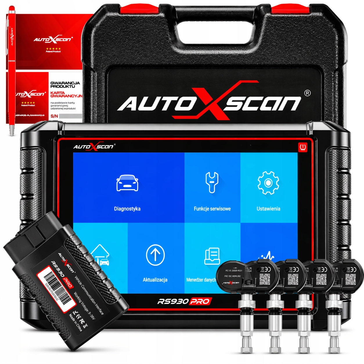 DIAGNOSTIC TESTER + TPMS AUTOXSCAN RS930PRO 4 SENSORS TPMS PL Manufacturer code RS930PRO+4 x TPMS CZUJNIK