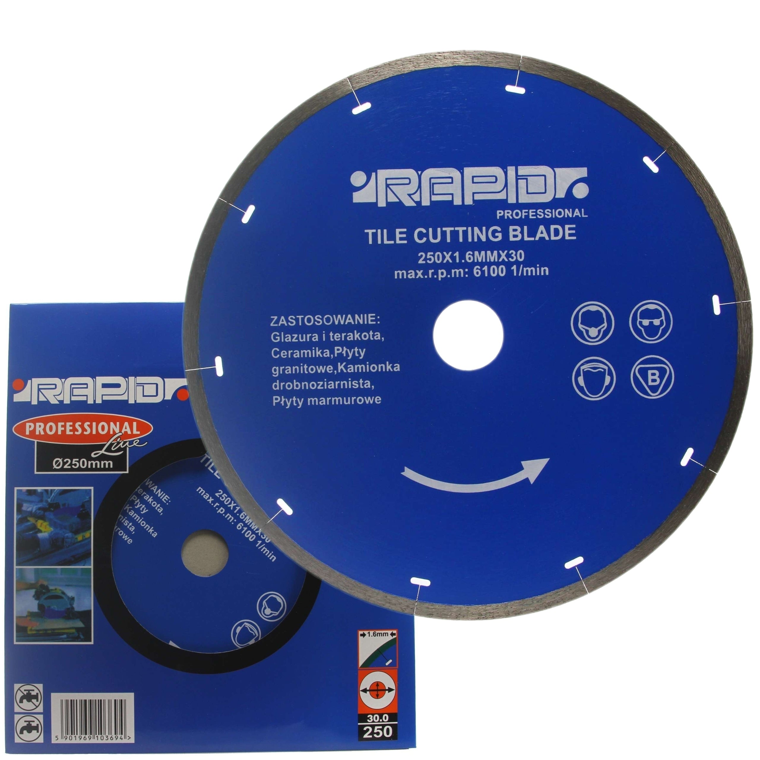 DIAMOND BLADE 250x1.6x30.0 SMOOTH RAPID NO JAGGED EDGES 08717