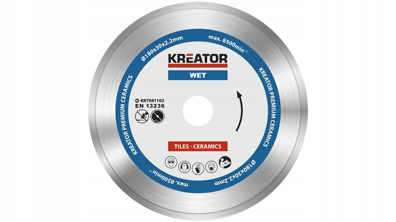 DIAMOND BLADE FOR CUTTING STONEWARE CERAMIC TILES 180MM KREATOR Manufacturer code KRT081103