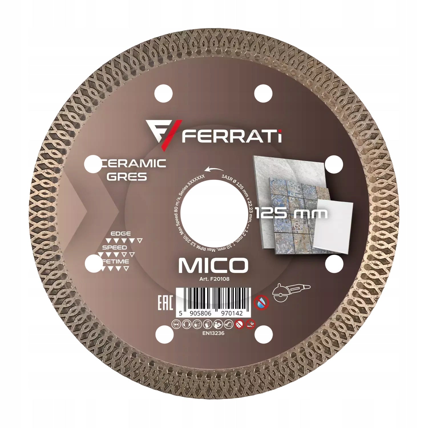 DIAMOND BLADE FOR CUTTING STONEWARE CERAMIC TILES PRO 125MM MICO FERRATi Packaging status original