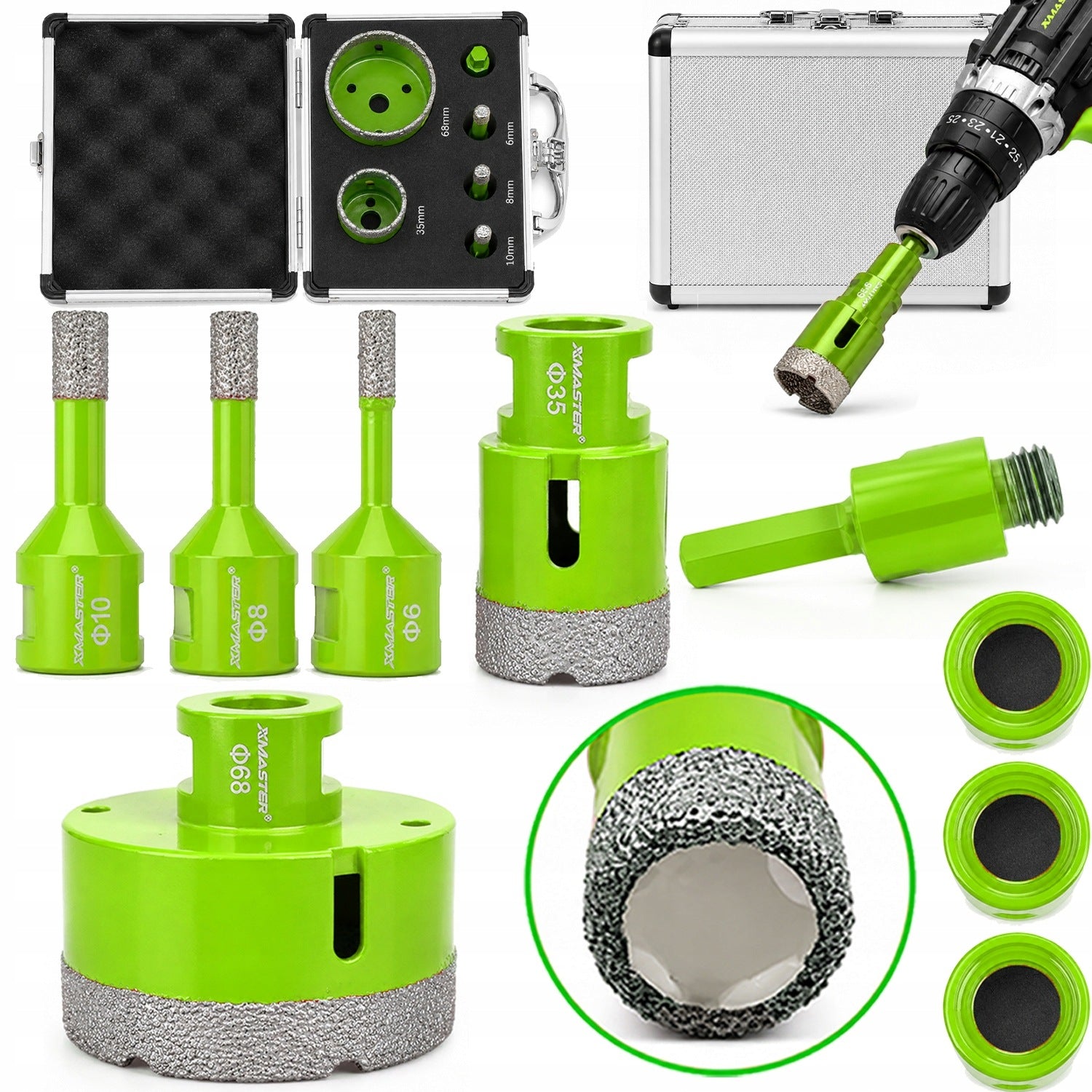 DIAMOND HOLE SAW LACE FOR STONEWARE M14 SET ⌀ 6,8,10,35,68 mm +ADAPTER