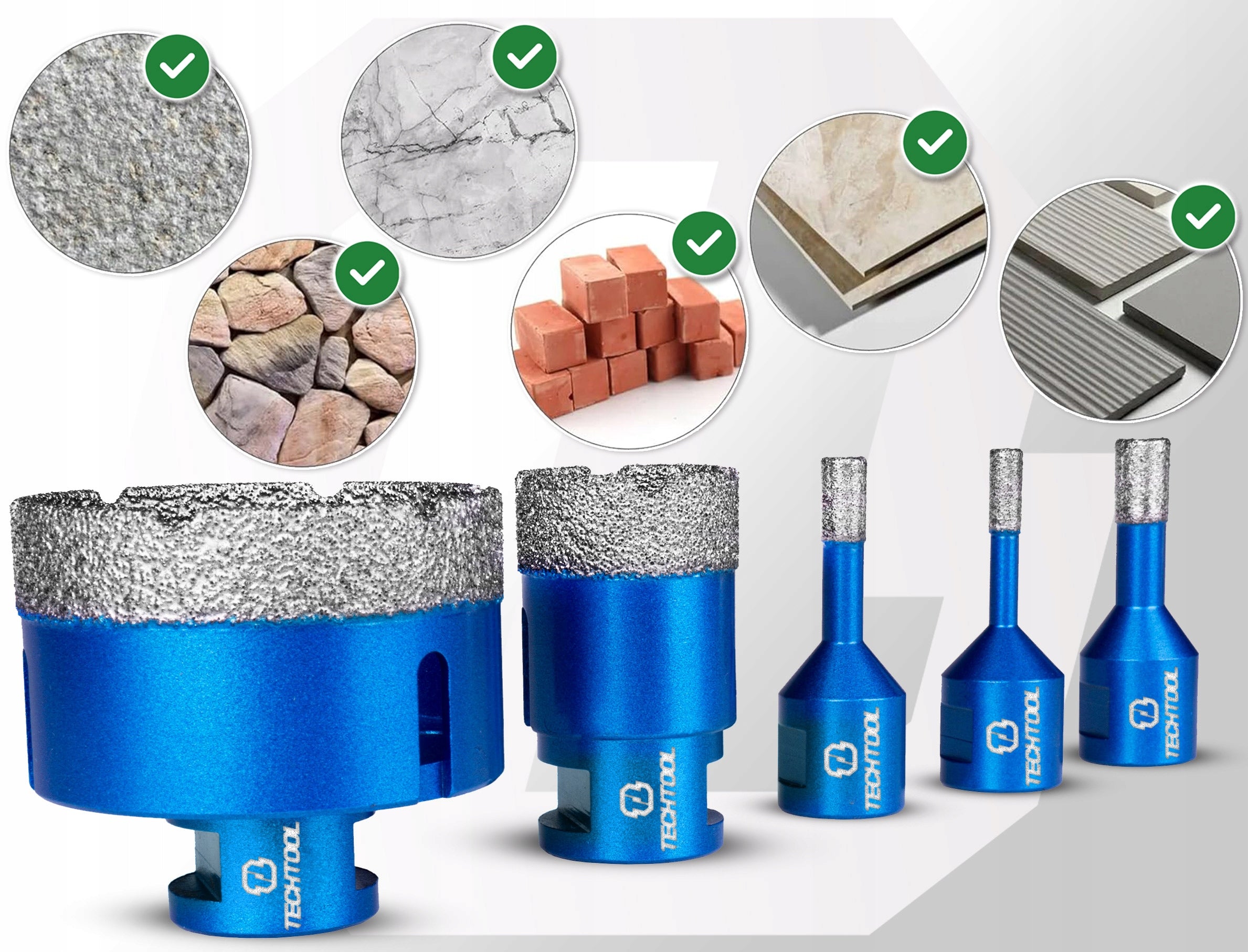 DIAMOND HOLE SAW LACE FOR TILE STONEWARE SET OF FORAMINIFERA 6-68MM+ADAPTER Series do płytek gresu glazury ceramiki marmuru