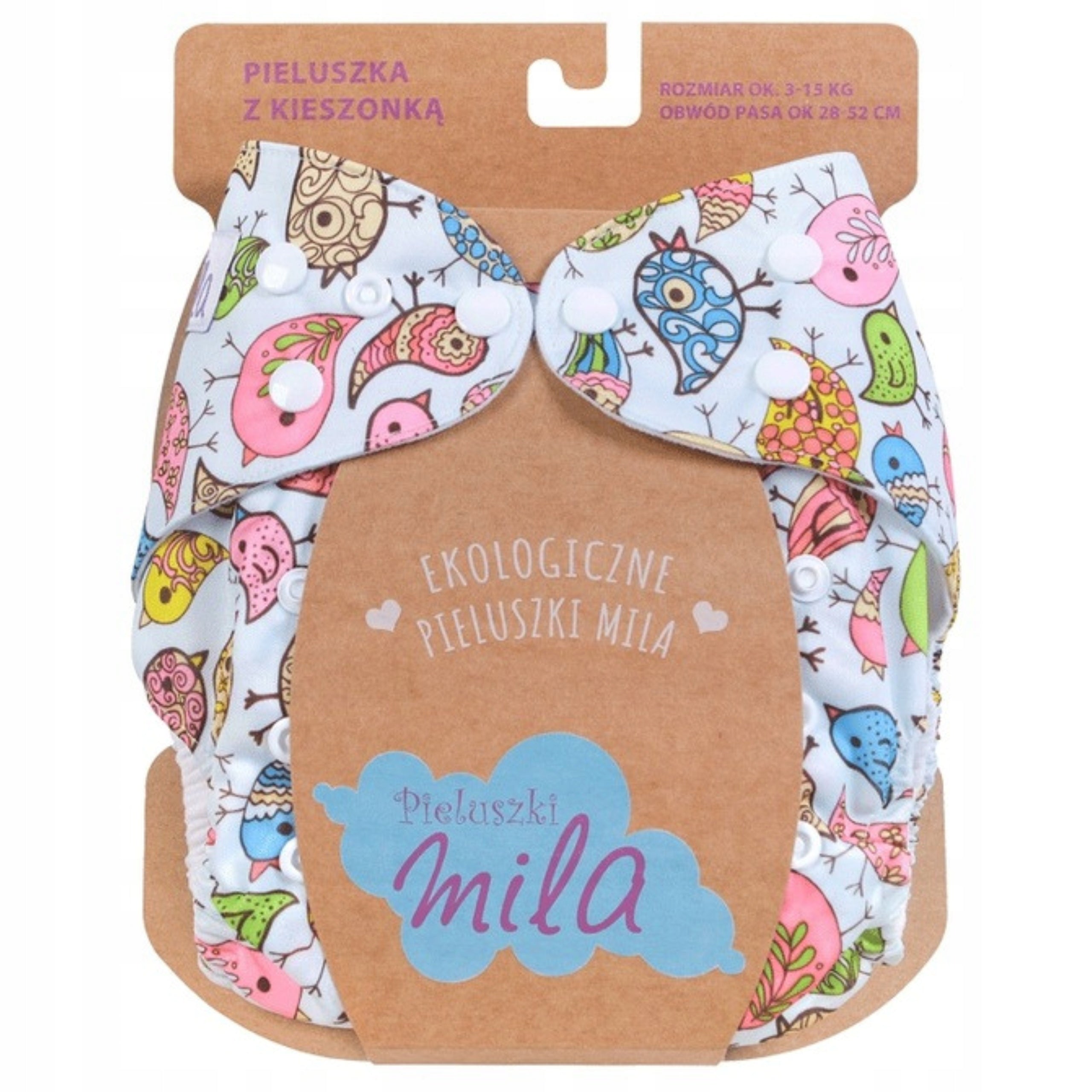 DIAPER Reusable Mile with Pocket + 2 CARTRIDGES FREEBIE COLORFUL BIRDS Brand Simed