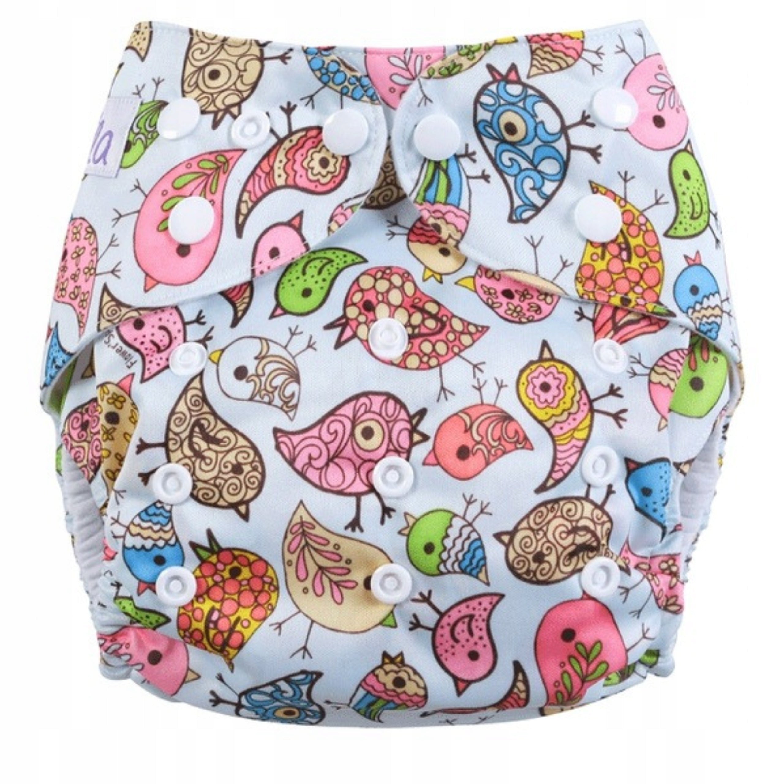 DIAPER Reusable Mile with Pocket + 2 CARTRIDGES FREEBIE COLORFUL BIRDS Manufacturer code Pieluszka z kieszonką, PUL, PTASZKI+ 2 wkłady