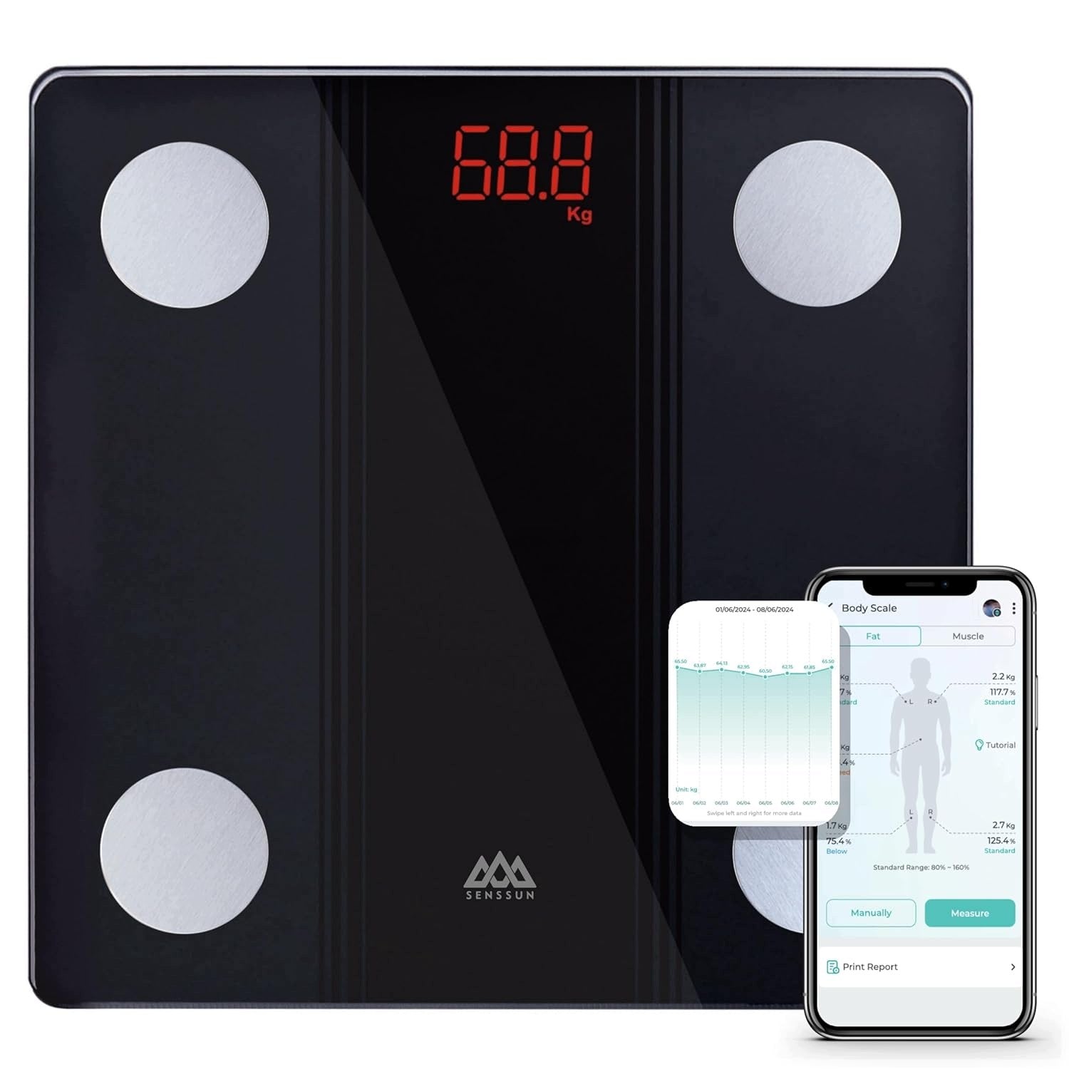 DIGITAL BLUETOOTH PERSONAL SCALE LED BODY COMPOSITION ANALYSIS