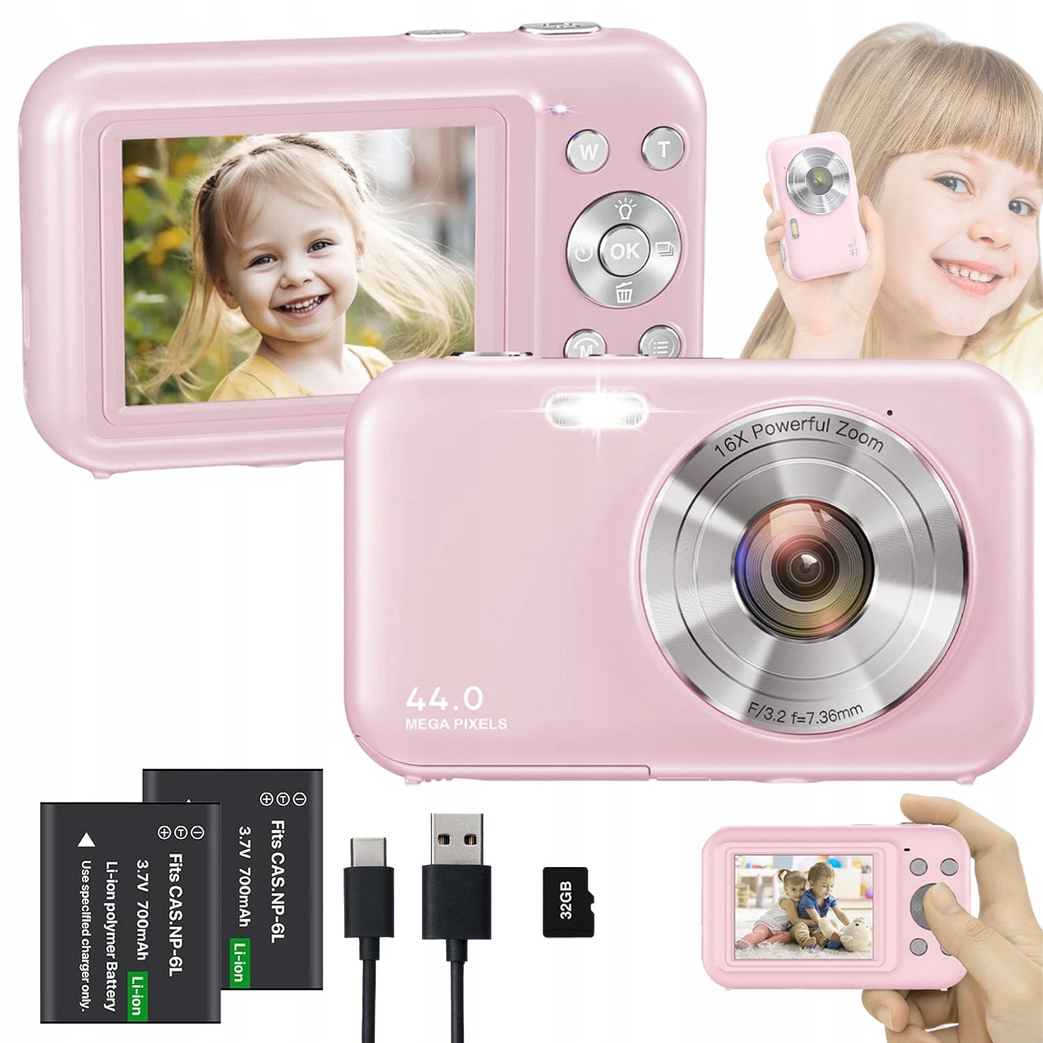 DIGITAL CAMERA 1080P 44MP FOR KIDS SELFIE CAMERA GAME +32GB