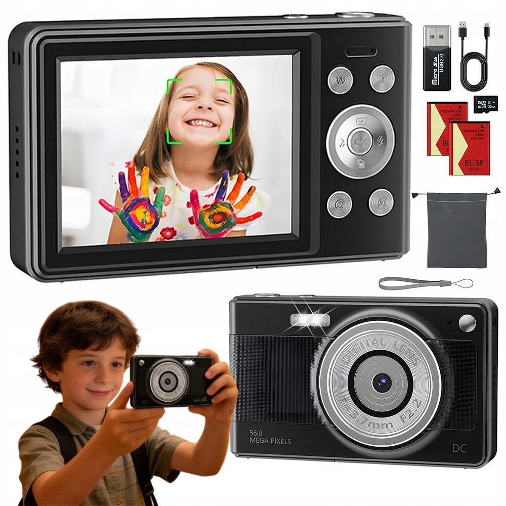 DIGITAL CAMERA BLACK HD 56MP FOR KIDS CAMERA +32GB CARD
