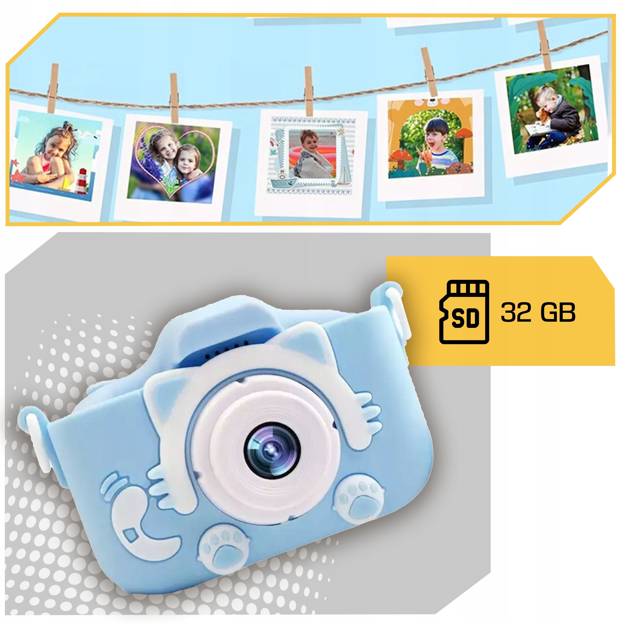 DIGITAL CAMERA FOR CHILDREN BLUE KITTEN + 32GB CARD Manufacturer code APARAT CYFROWY KAMERA DLA DZIECI FULL HD