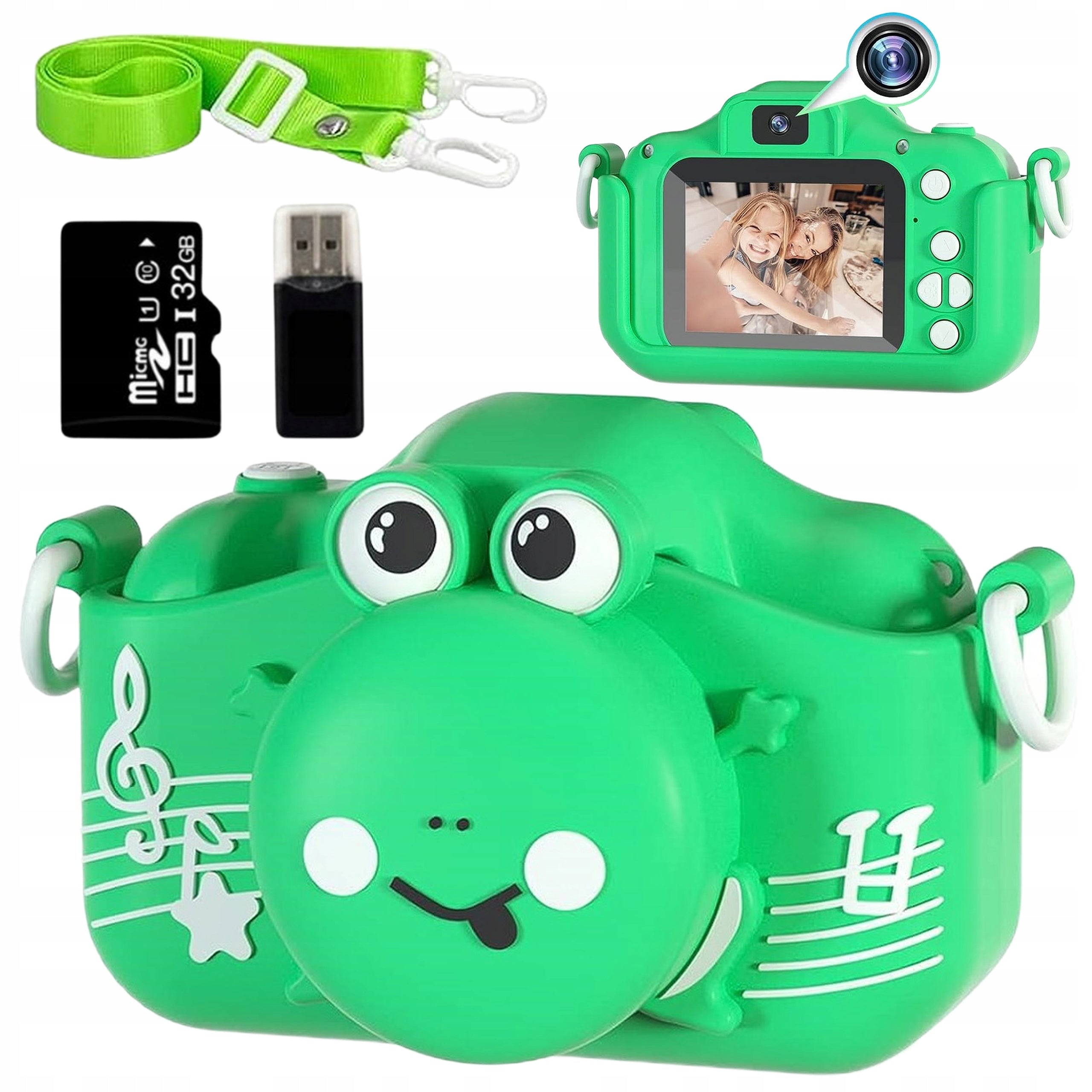 DIGITAL CAMERA FOR CHILDREN GAMES + CARD 32GB FROG SELFIE