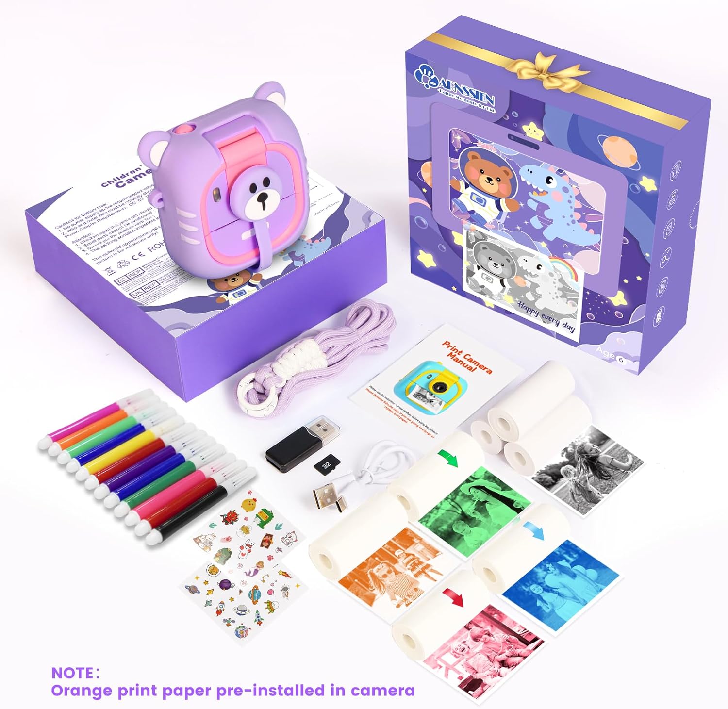 DIGITAL CAMERA FOR CHILDREN SET OF 7 PAPERS 2,4'' LENS 180° & 32GB EAN (GTIN) 0099173658989