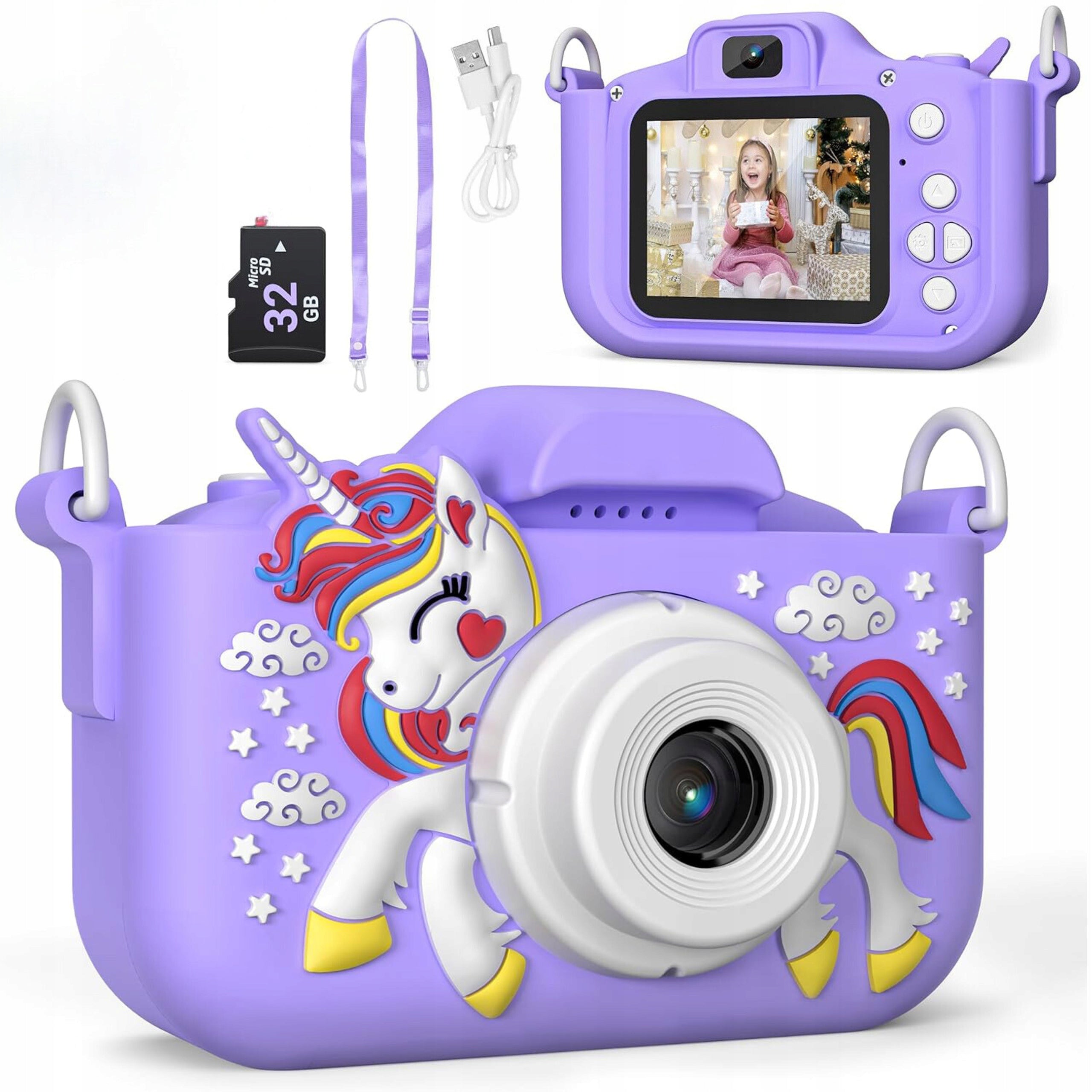 DIGITAL CAMERA FOR CHILDREN UNICORN 48Mpx SELFIE CAMERA+CARD 32GB MENU PL Brand SF