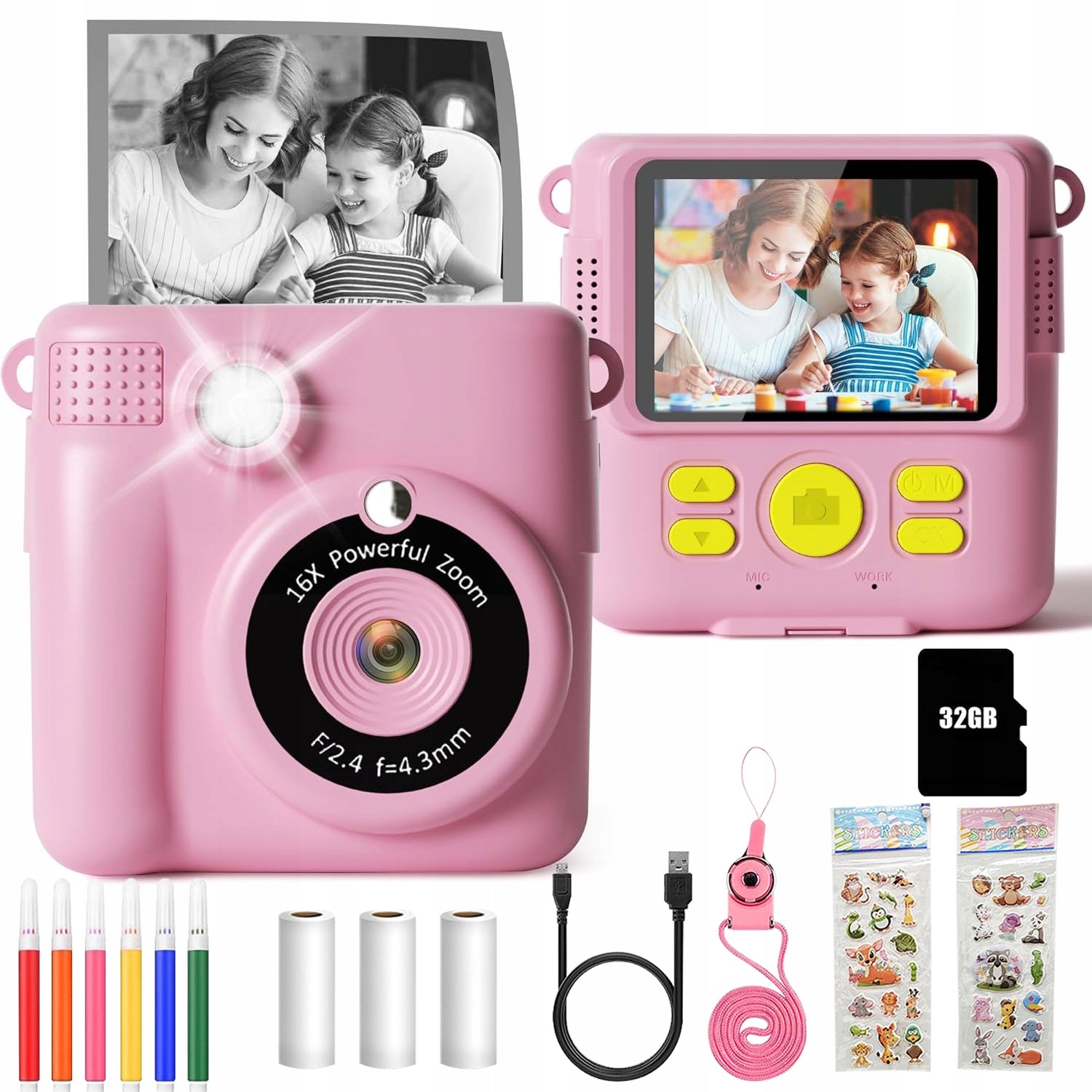 DIGITAL CAMERA FOR CHILDREN WITH THERMAL PRINTER 6 MARKER PRINTER 32GB
