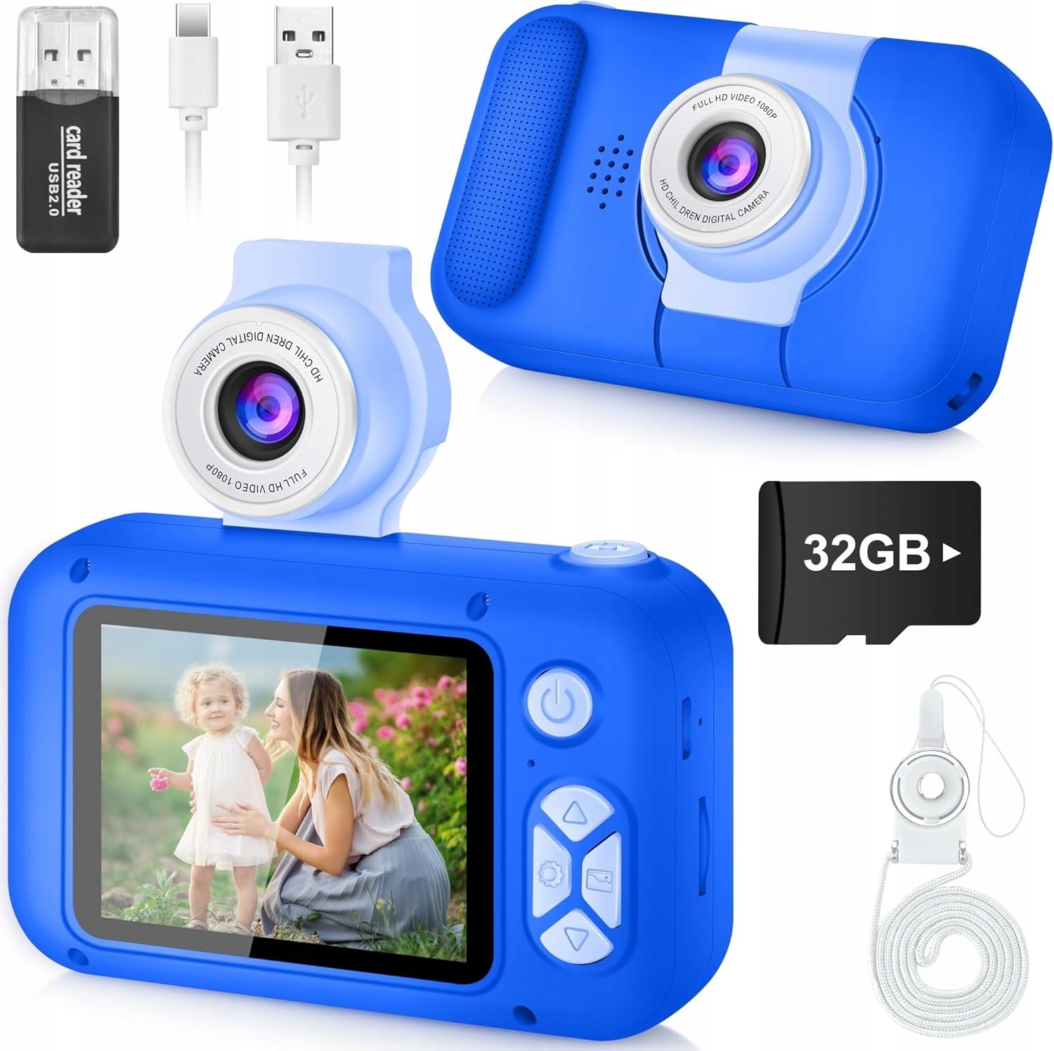 DIGITAL CAMERA FOR KIDS WITH 180°Flip LENS AND 2,4' NAVY BLUE SCREEN