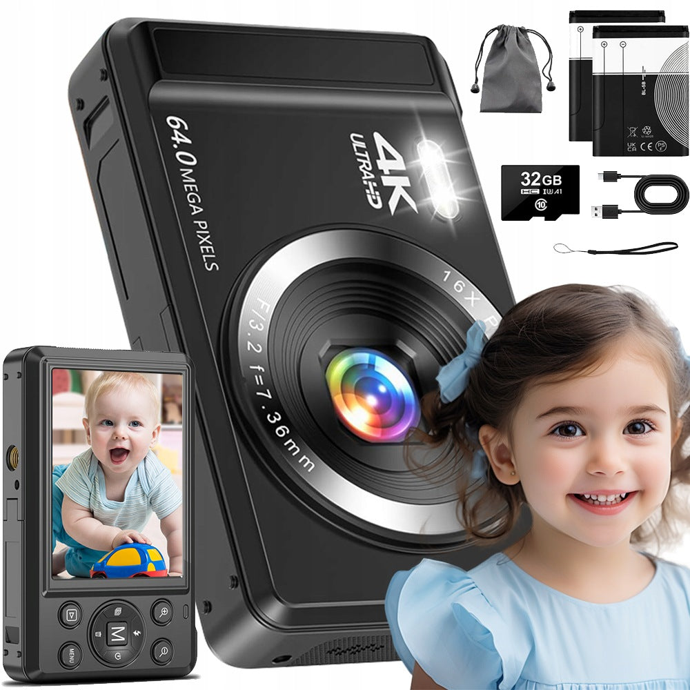 DIGITAL CAMERA HD 4K 64MP 64GB AUTOFOCUS BLACK 1200MAH 2,8 INCH