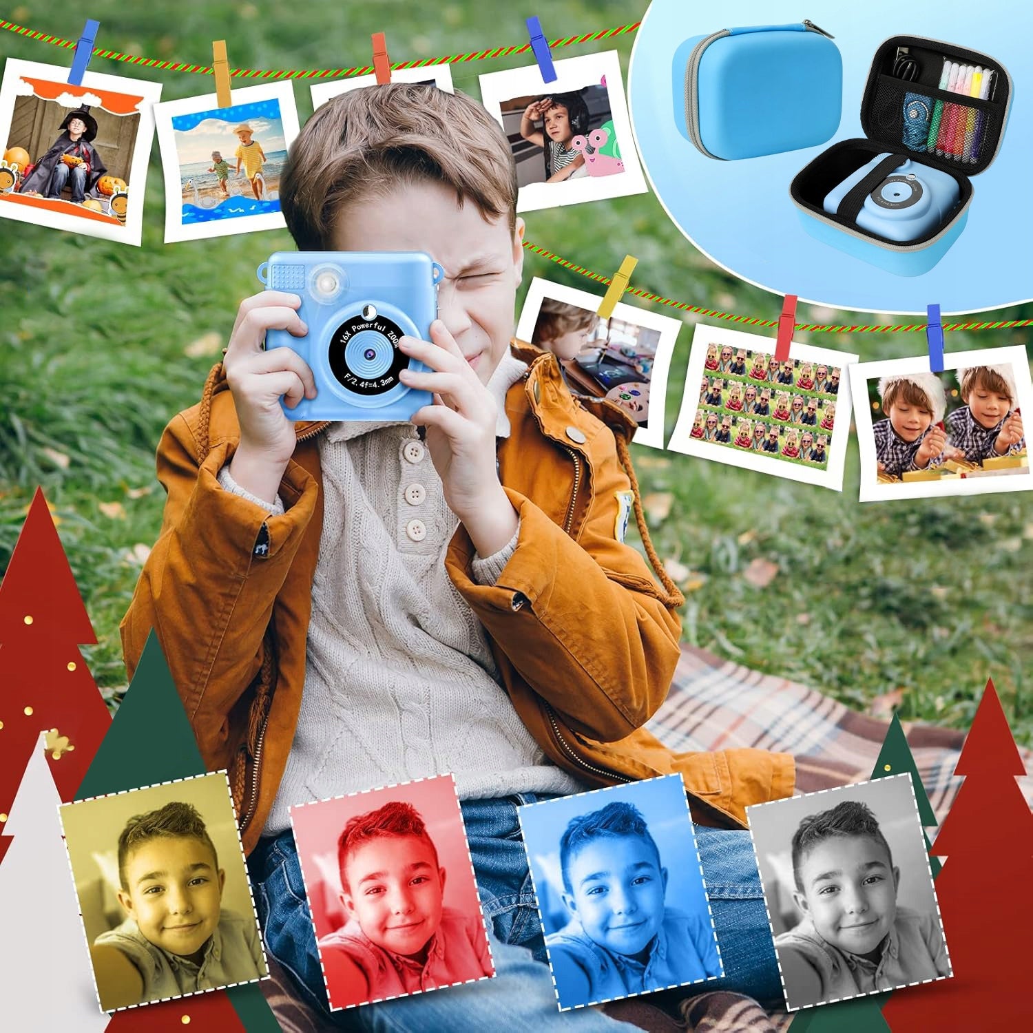 DIGITAL CAMERA INSTANT PHOTO FOR CHILDREN THERMAL PRINTER Manufacturer code Kids Camera-Z700-32G-Blue
