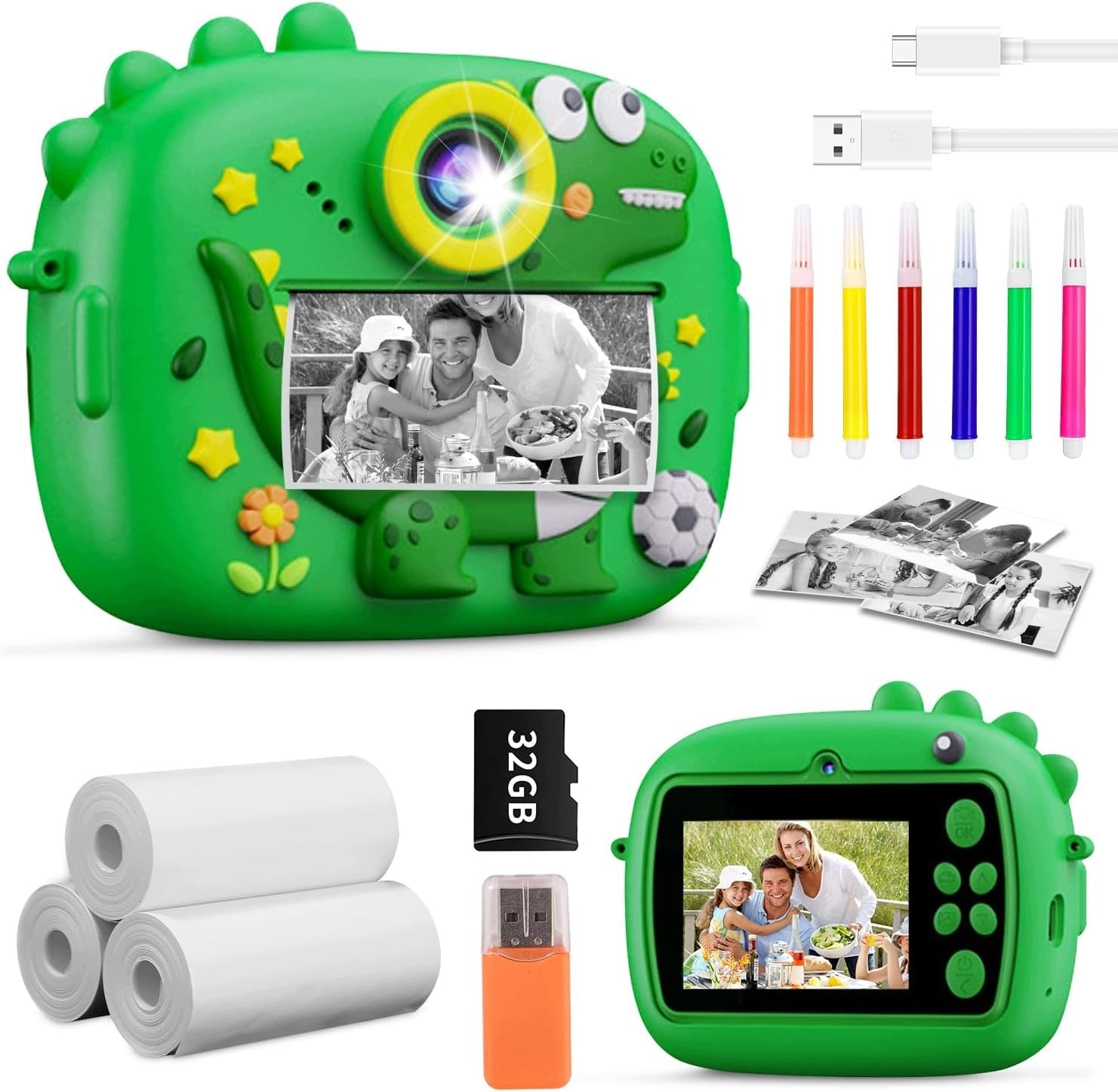 DIGITAL CAMERA KIDS 1080P HD PHOTO PRINTING 48MP DINOSAUR