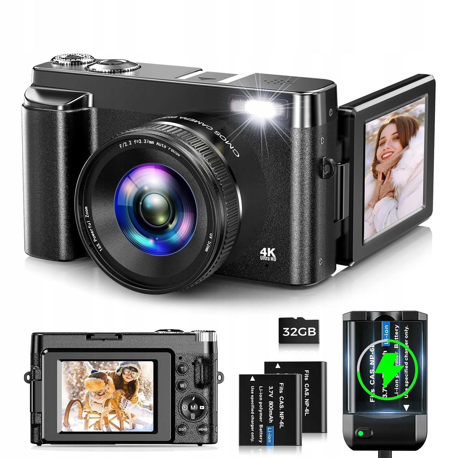DIGITAL CAMERA MULTIFUNCTIONAL 4k FULL HD 48 MPX 16xZOOM + 32GB SD