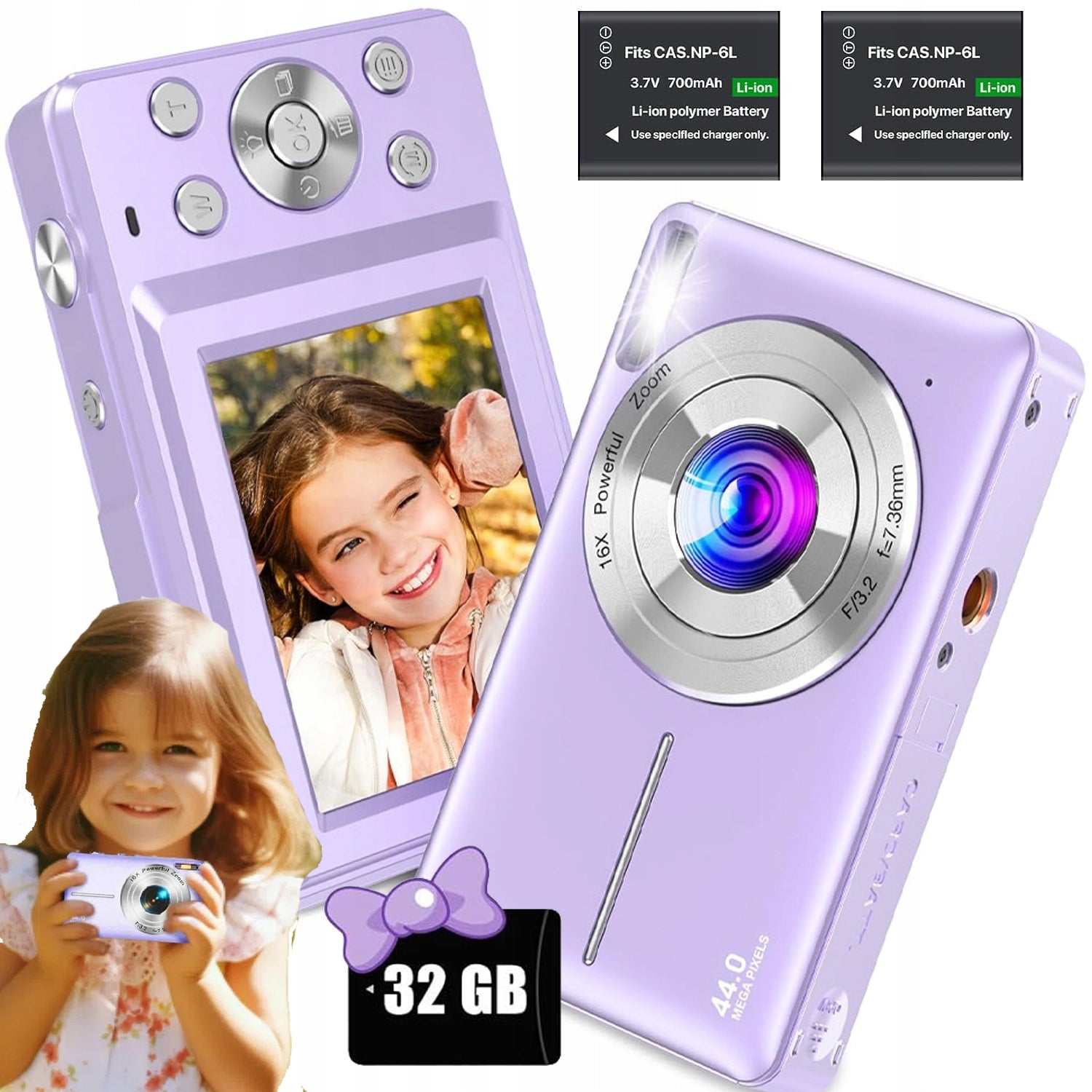 DIGITAL CAMERA PORTABLE 1080P FHD 44MP 16X ZOOM + CARD 32GB SCREEN 2.4"