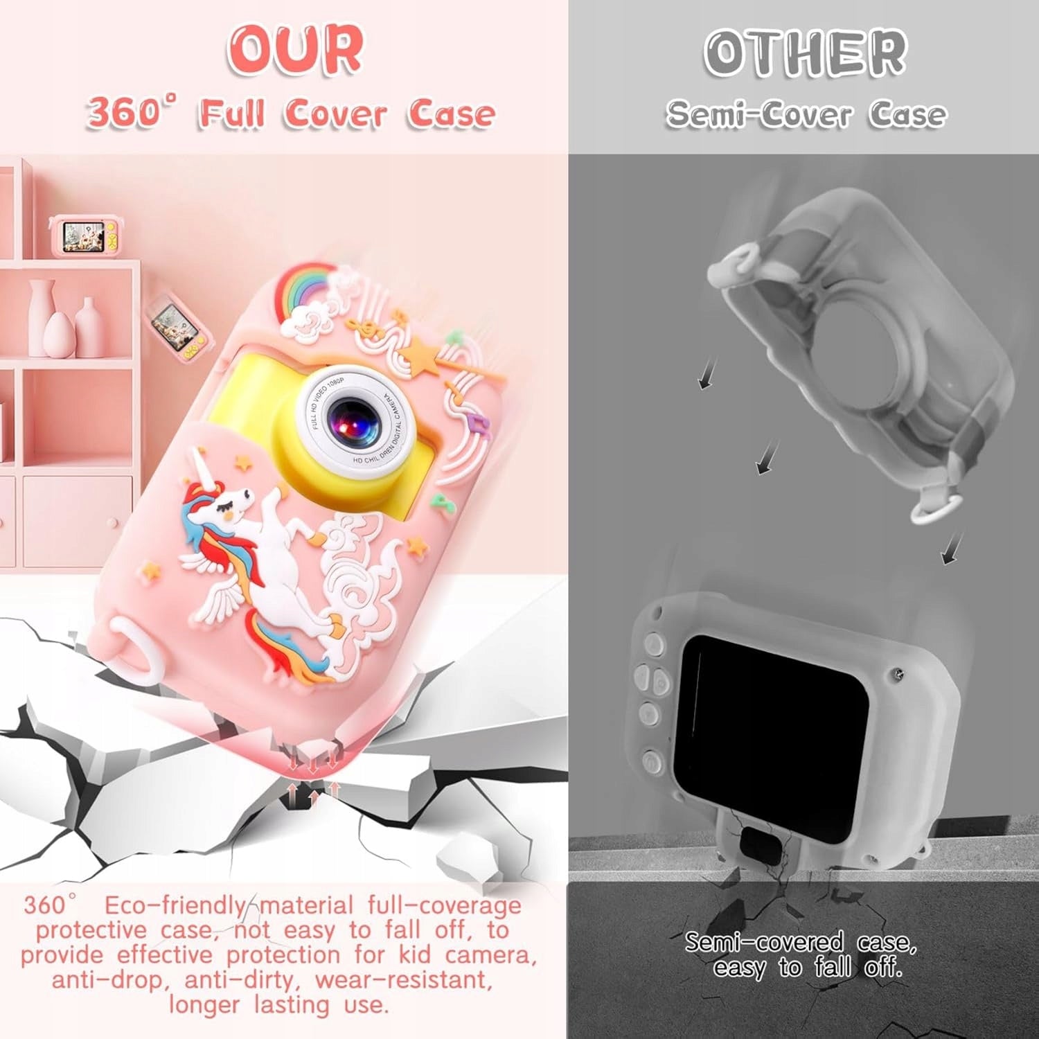 DIGITAL CAMERA WITH CASE FOR CHILDREN WITH FLIP 180°Flip LENS AND 2,4' SCREEN Manufacturer code APARAT CYFROWY Z JEDNOROŻCEM DLA DZIECI 32GB