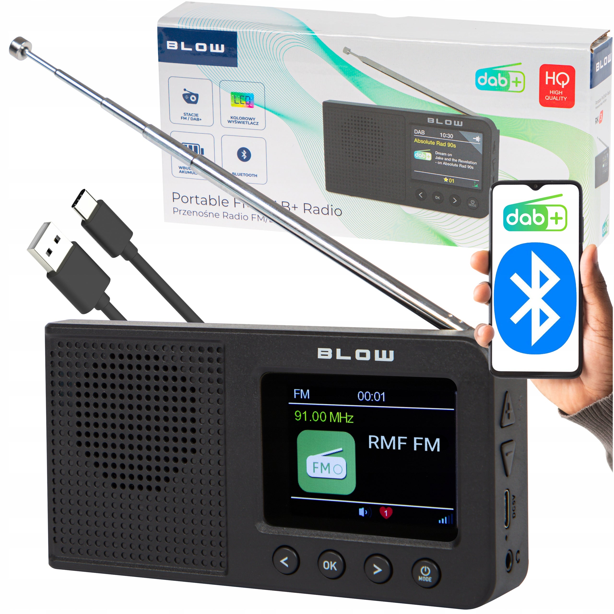 DIGITAL KITCHEN RADIO CONSTRUCTION PORTABLE LCD BLUETOOTH DAB+ FM AUX USB-C