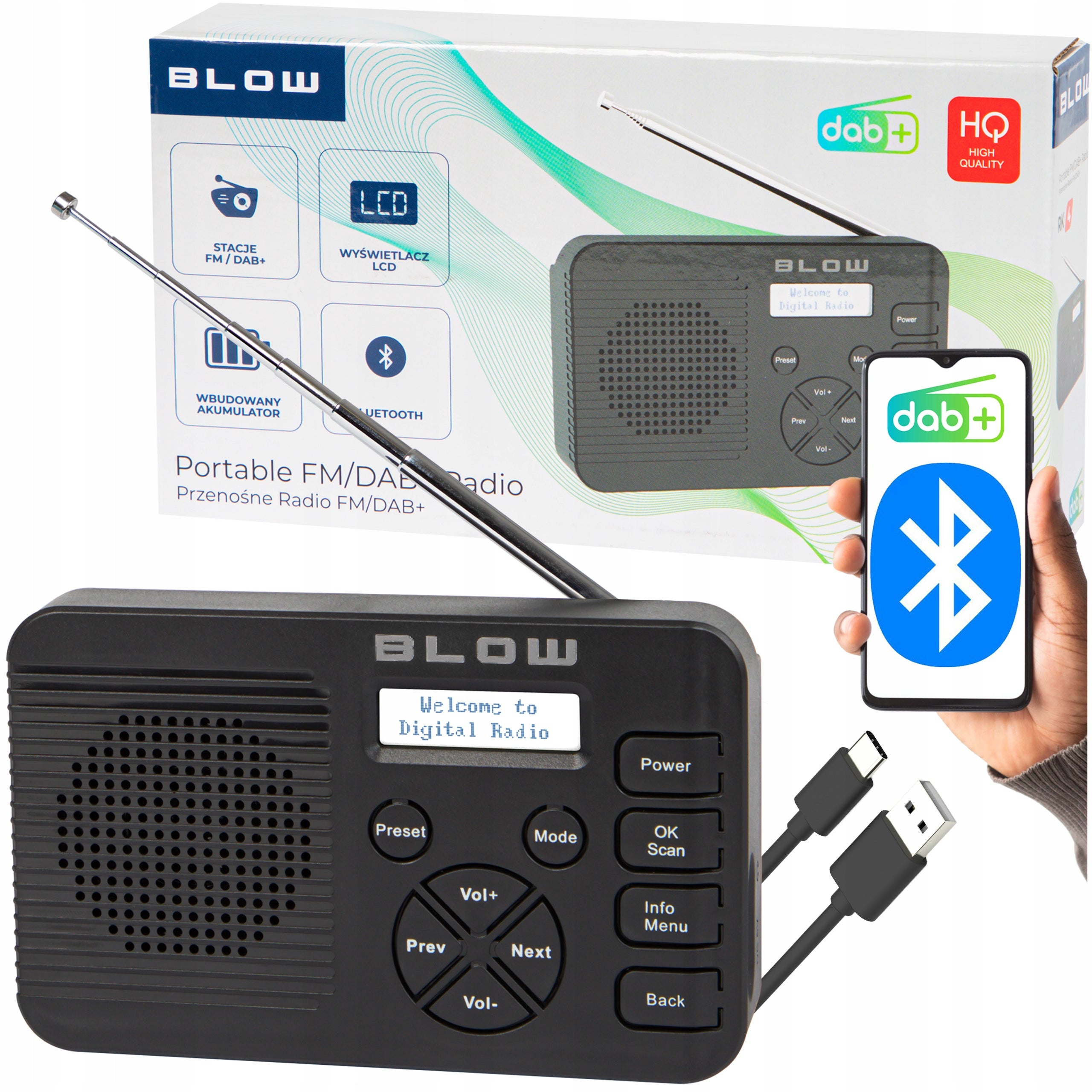 DIGITAL KITCHEN RADIO CONSTRUCTION PORTABLE LCD BLUETOOTH DAB+ FM AUX USB-C