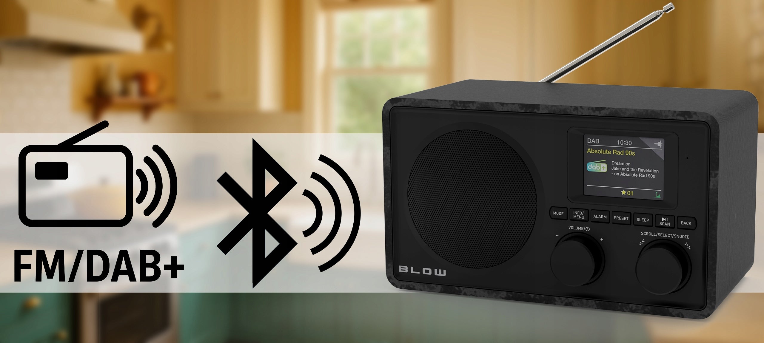 DIGITAL KITCHEN RADIO RETRO BLUETOOTH LCD DAB+ FM AUX USB TFT 2,4 BLACK Packaging status original