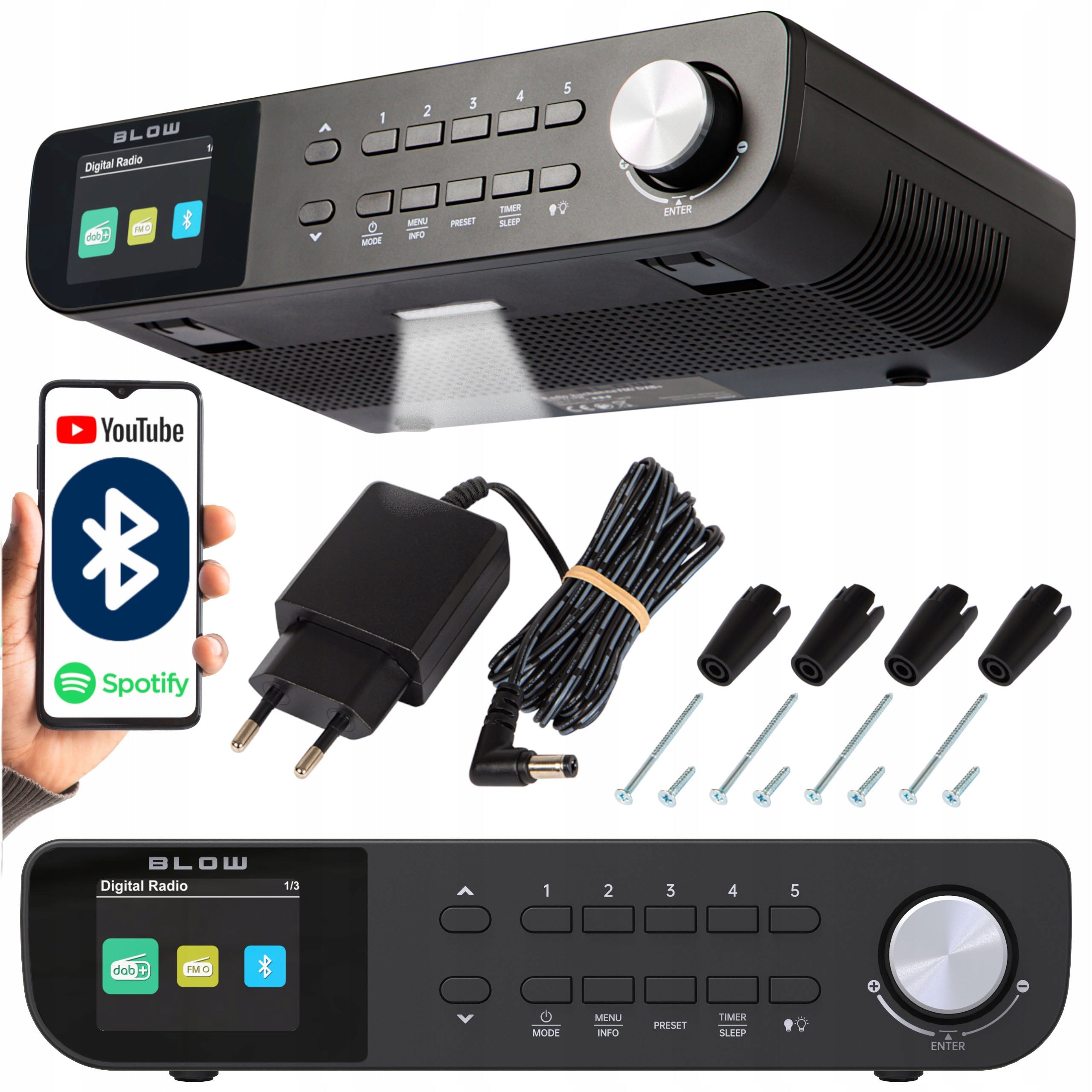 DIGITAL KITCHEN RADIO SUSPENDED UNDERCABINET FM/DAB+ BLUETOOTH FLASHLIGHT