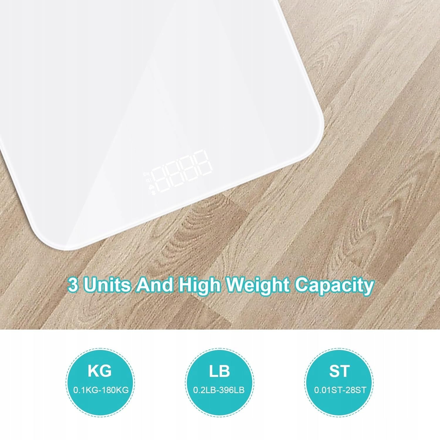 DIGITAL LED BATHROOM SCALE 180KG BMI HIGH ACCURACY Model EUROPAPA Cyfrowa Waga łazienkowa, z wyraźnym wyświ