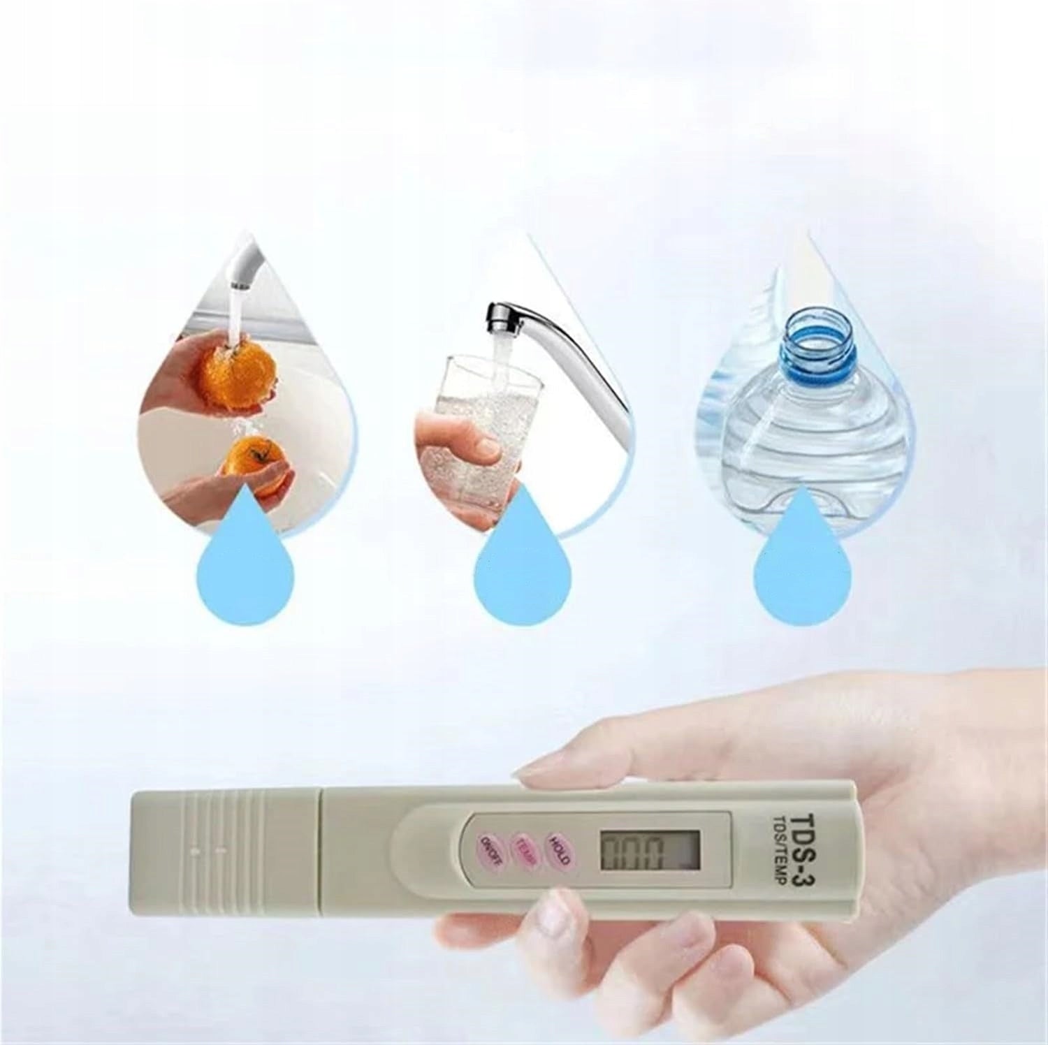 DIGITAL METER WATER TEMPERATURE HARDNESS TESTER 0- 9999 PPM TDS-3 Product weight with unit packaging 0.05 kg