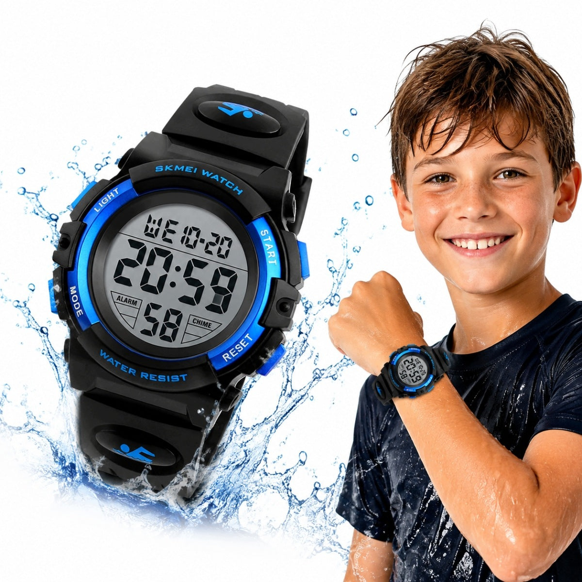 DIGITAL MULTIFUNCTION WATCH FOR CHILDREN 5 ATM WATERPROOF BLUE LED