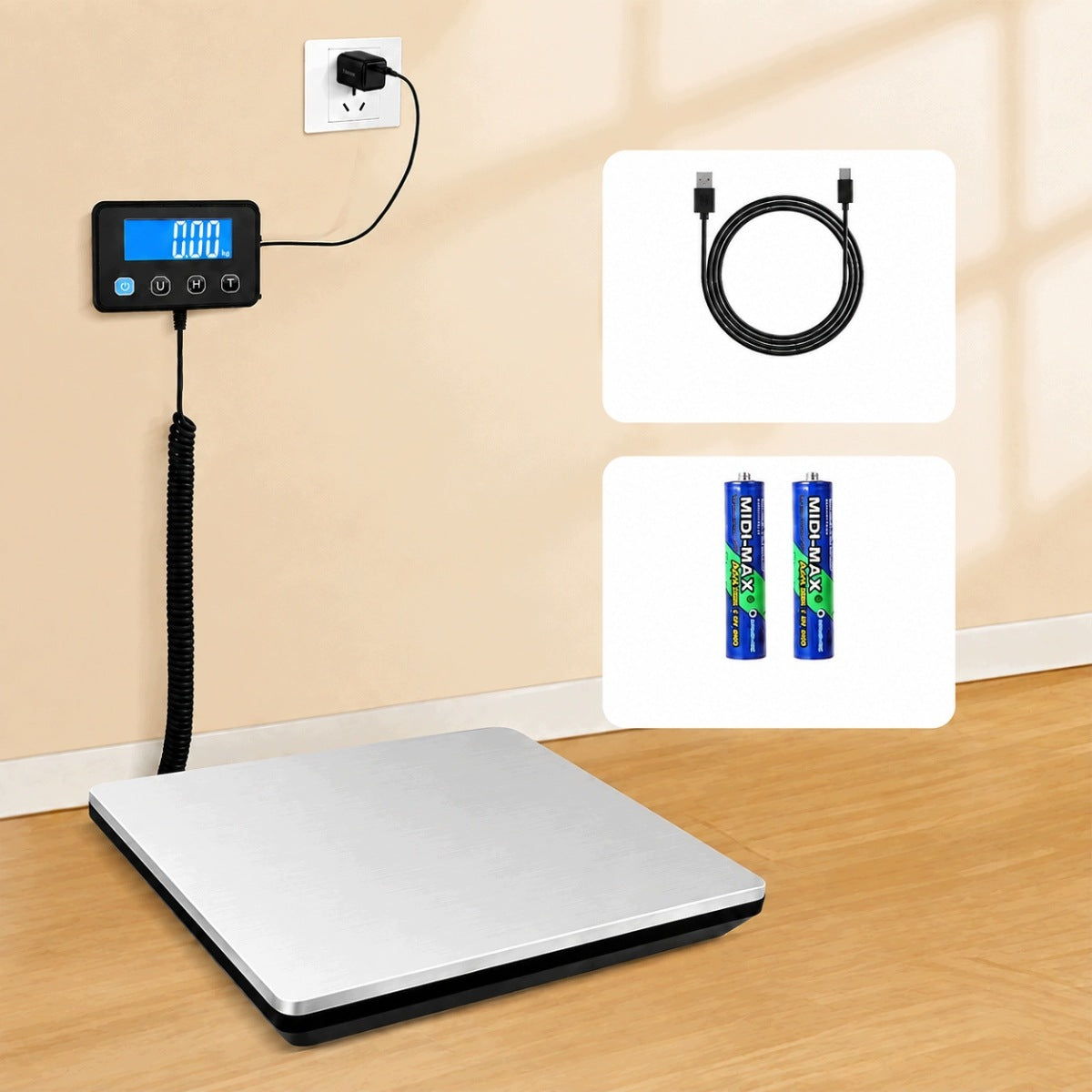 DIGITAL PARCEL SCALE 200KG WITH LCD USB POWER SUPPLY, SILVER Manufacturer code 4058812929800