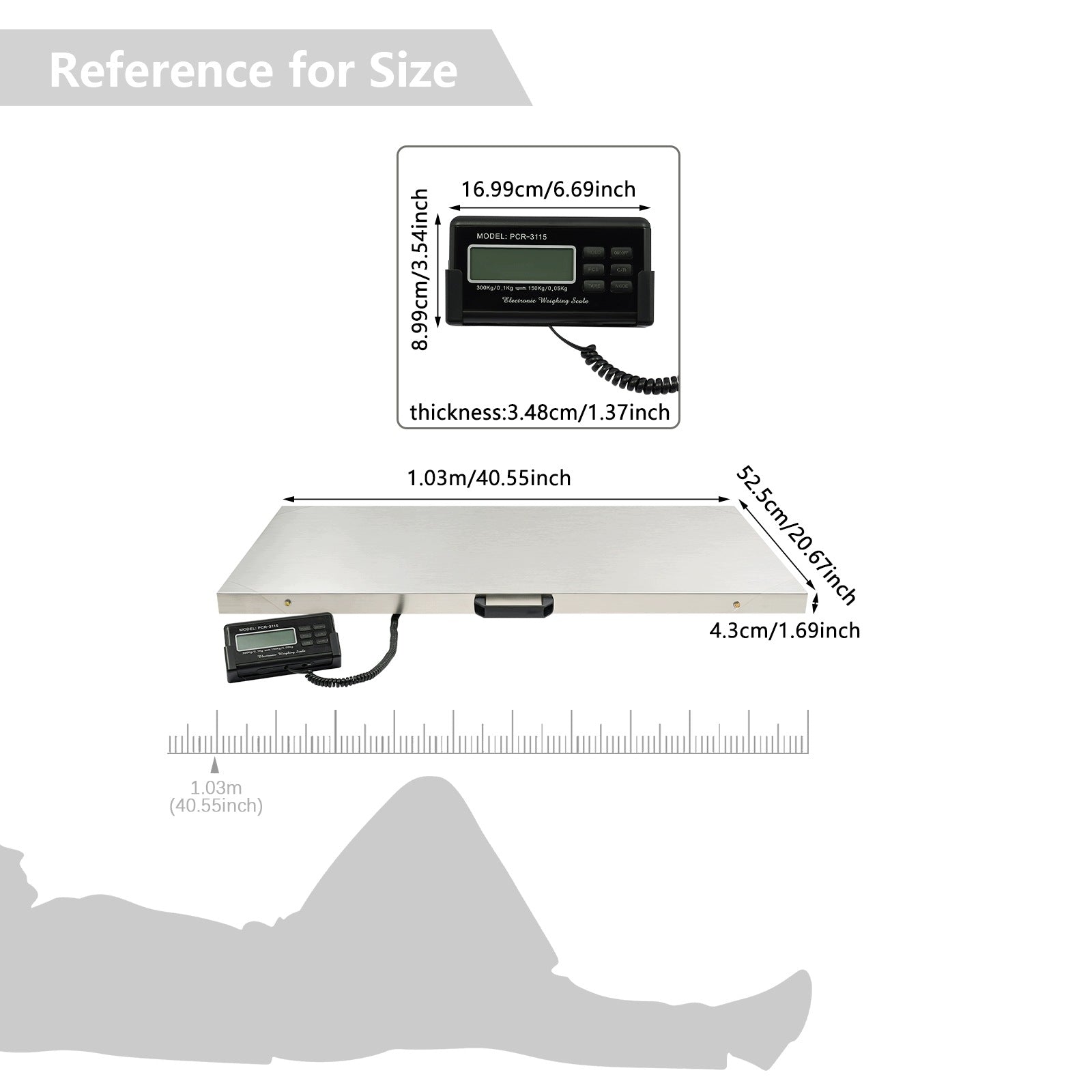DIGITAL PET SCALE 103.5*53CM SCALE WITH LCD FOR ANIMAL, 0.4-300KG, SILVER Manufacturer code 357462