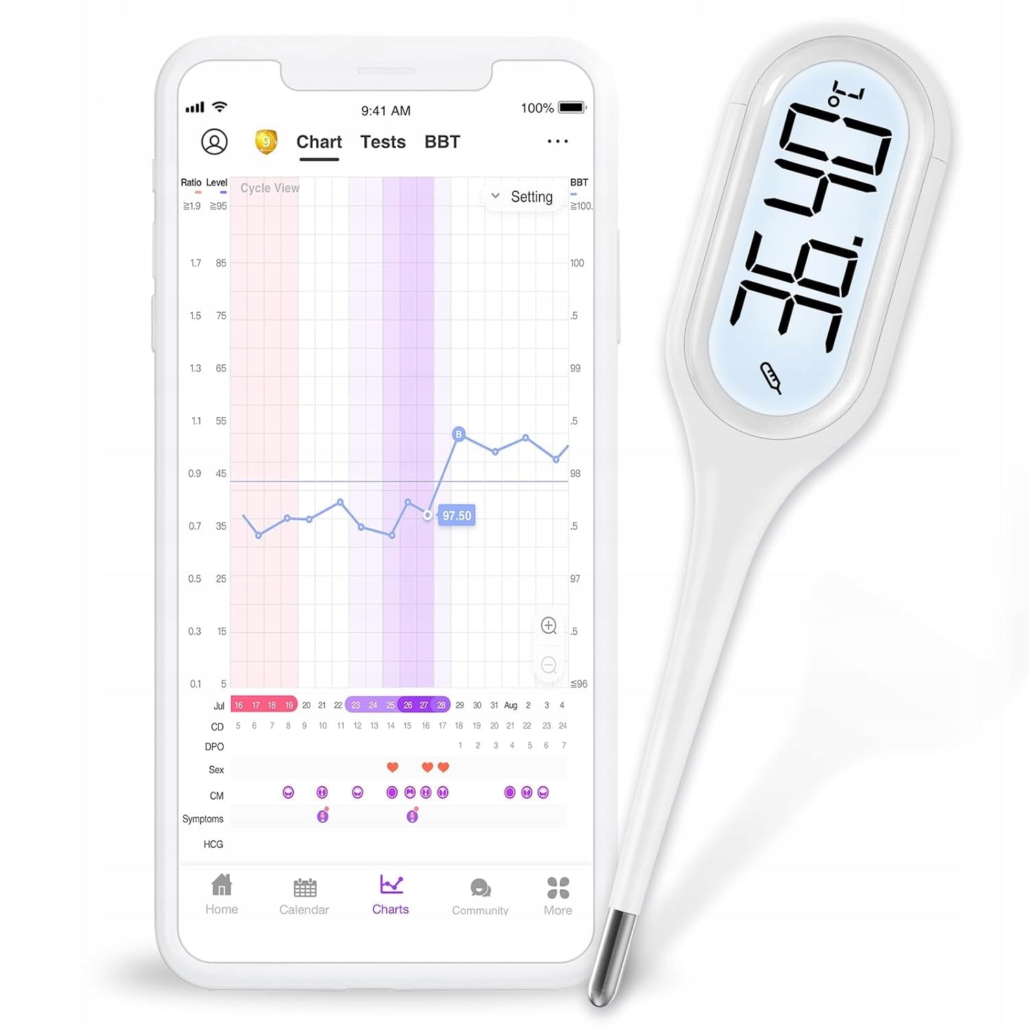 DIGITAL THERMOMETER BBT OVULATION MODE + PREMOM APPLICATION, MEMORY 30 MEASUREMENTS
